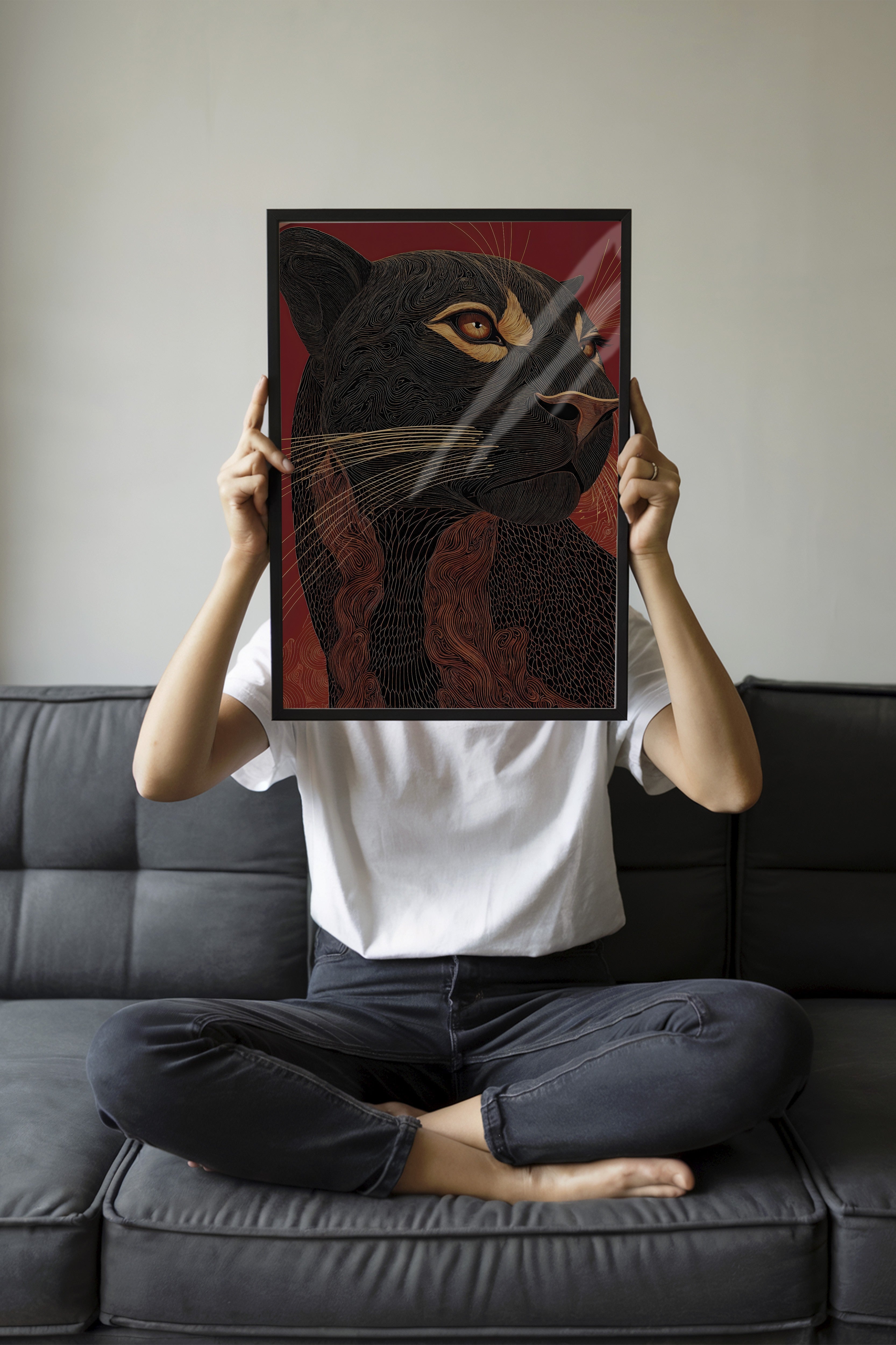 Duvar Tablosu, Siyah Çerçeveli Tablo ve Poster, Ritüel Serisi, Leopar Tablo, NO:115267