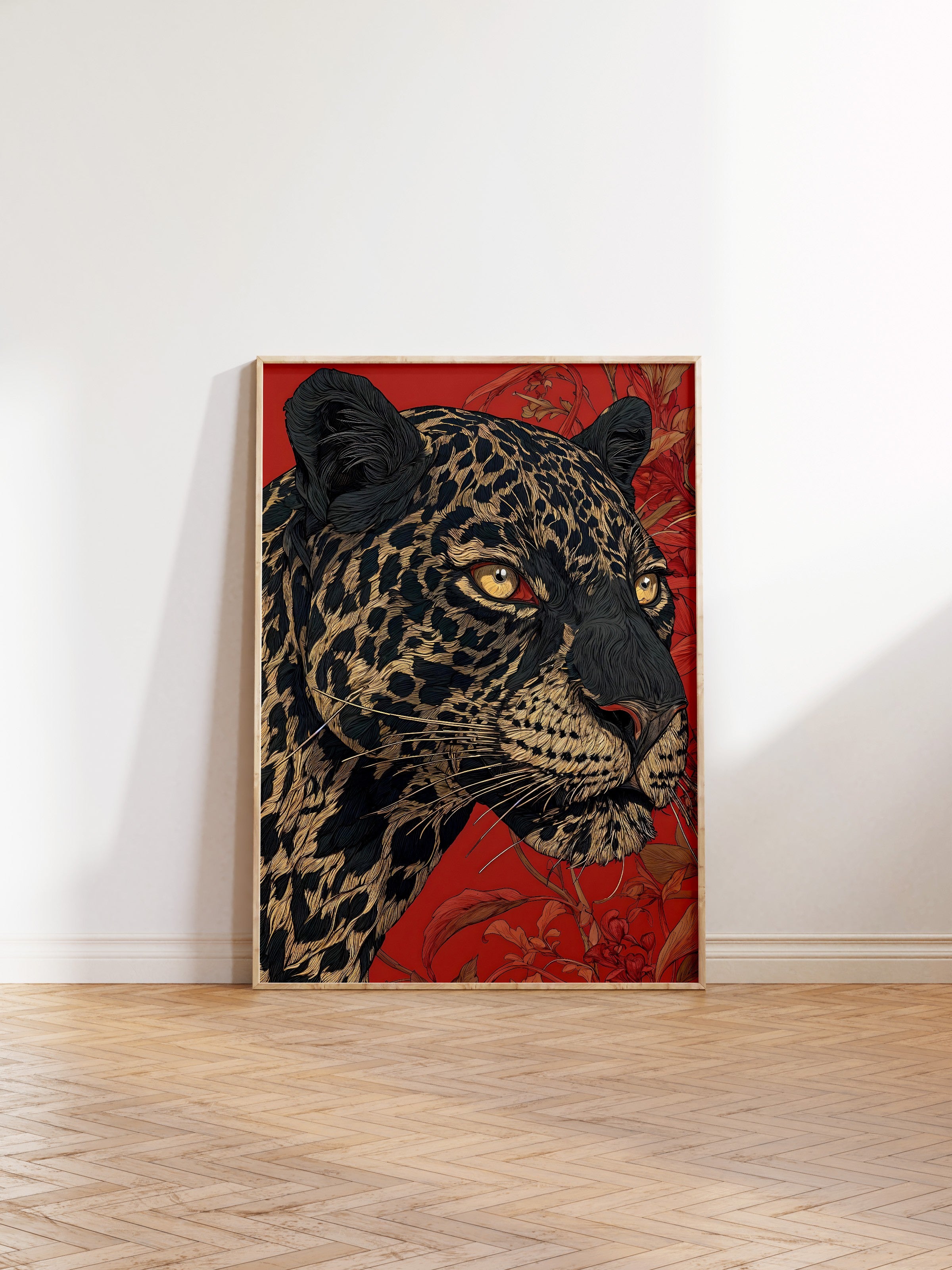 Duvar Tablosu, Ahşap Çerçeveli Tablo ve Poster, Ritüel Serisi, Leopar Tablo, NO:115268