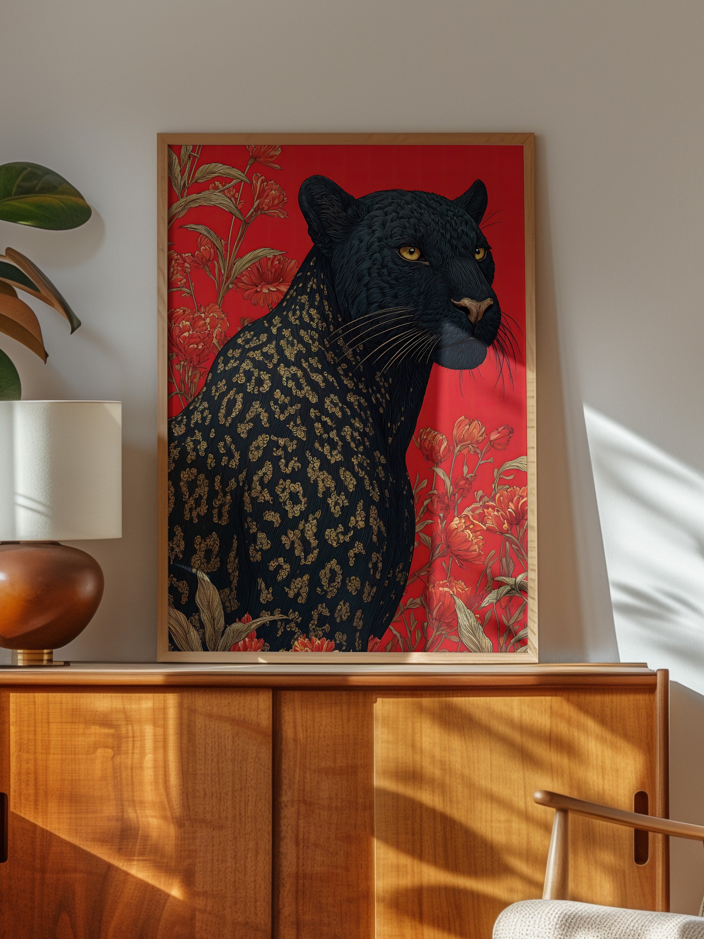 Duvar Tablosu, Ahşap Çerçeveli Tablo ve Poster, Ritüel Serisi, Leopar Tablo, NO:115269