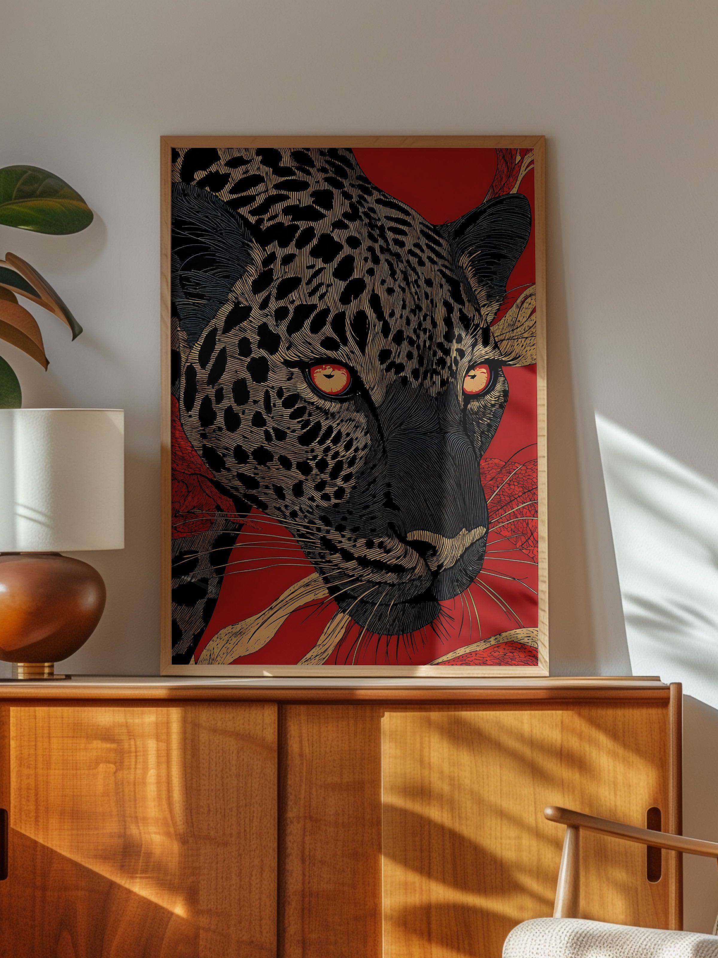 Duvar Tablosu, Ahşap Çerçeveli Tablo ve Poster, Ritüel Serisi, Leopar Tablo, NO:115270