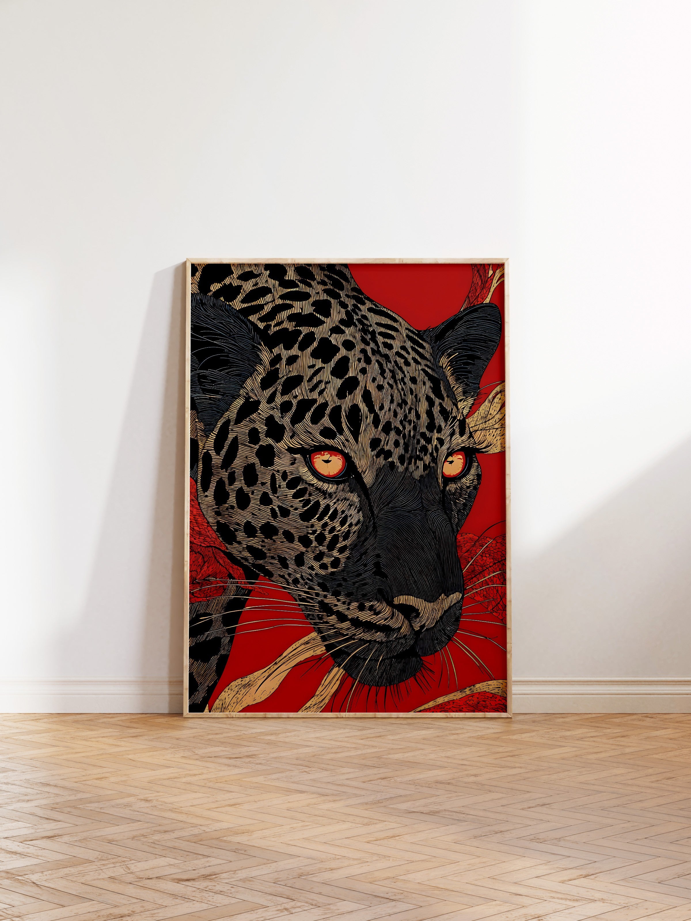 Duvar Tablosu, Ahşap Çerçeveli Tablo ve Poster, Ritüel Serisi, Leopar Tablo, NO:115270