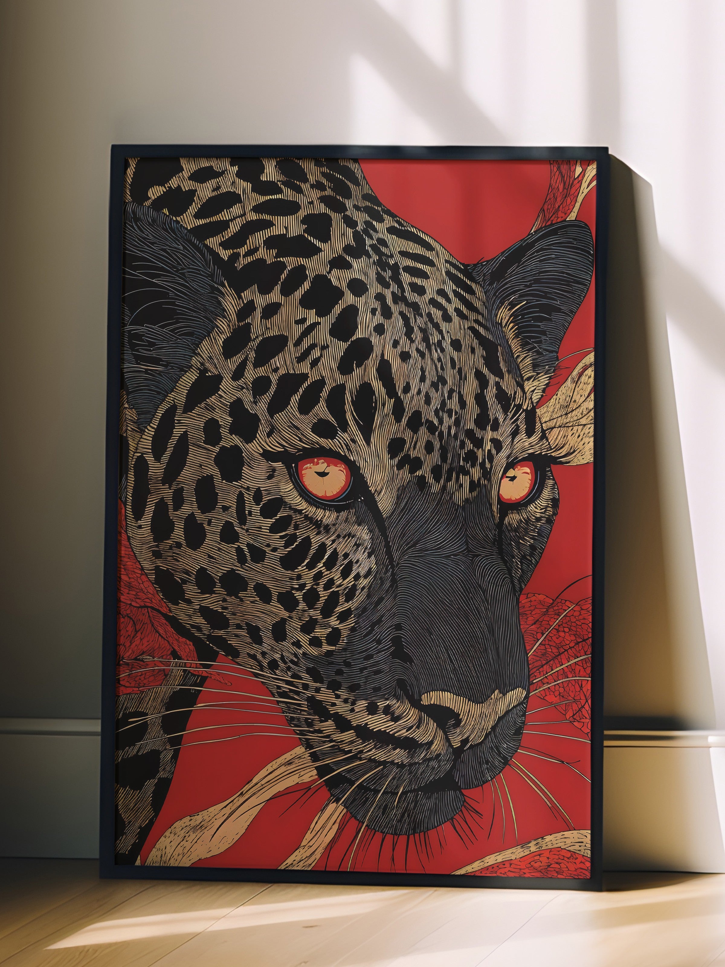 Duvar Tablosu, Siyah Çerçeveli Tablo ve Poster, Ritüel Serisi, Leopar Tablo, NO:115270