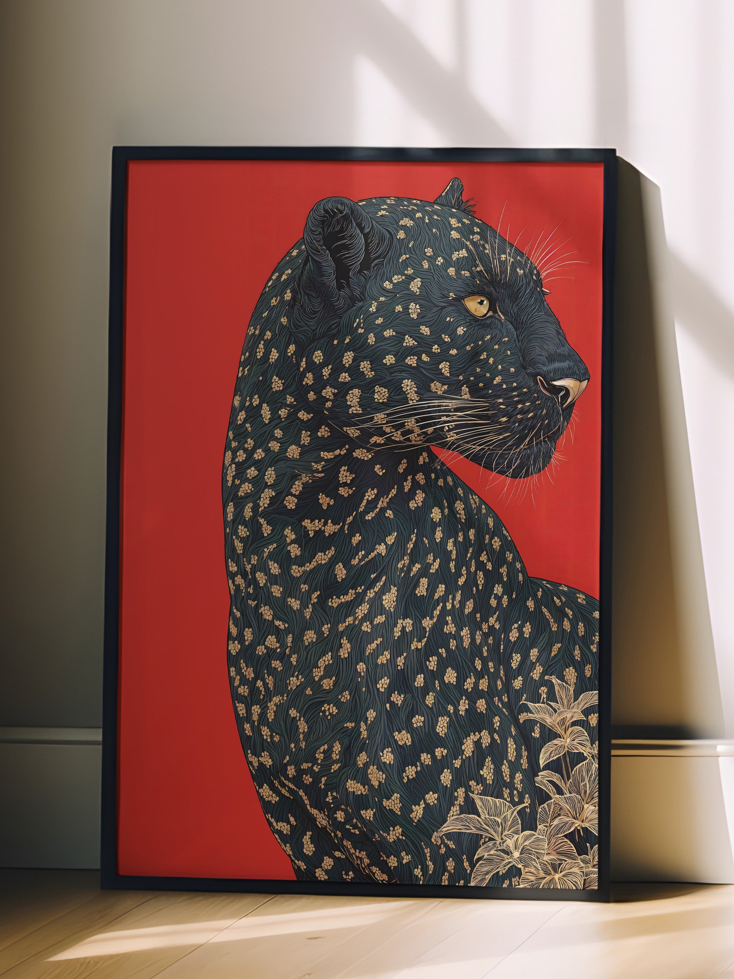 Duvar Tablosu, Siyah Çerçeveli Tablo ve Poster, Ritüel Serisi, Leopar Tablo, NO:115272