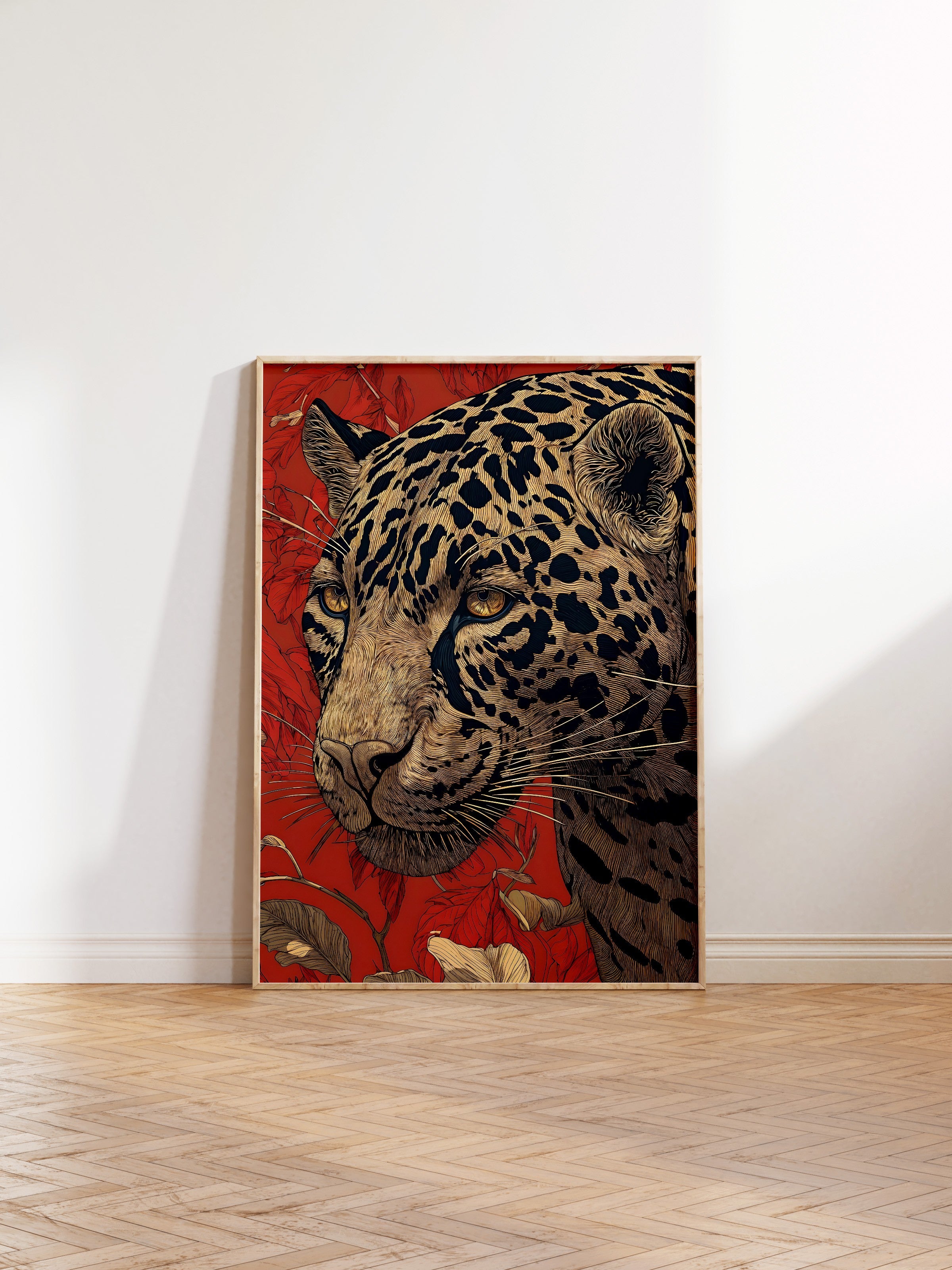 Duvar Tablosu, Ahşap Çerçeveli Tablo ve Poster, Ritüel Serisi, Leopar Tablo, NO:115273