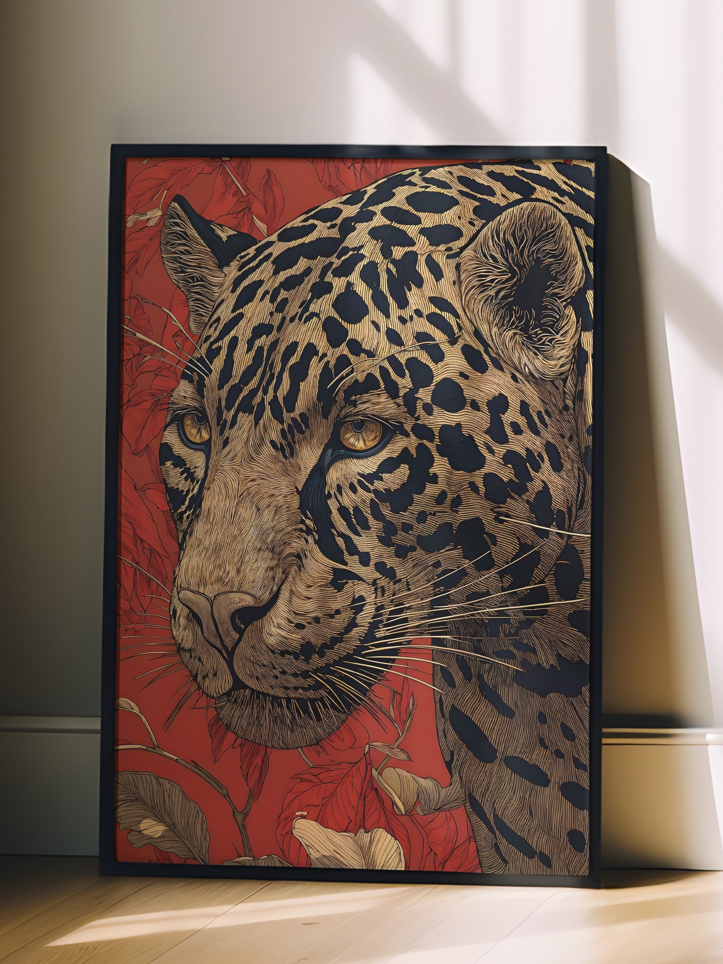 Duvar Tablosu, Siyah Çerçeveli Tablo ve Poster, Ritüel Serisi, Leopar Tablo, NO:115273