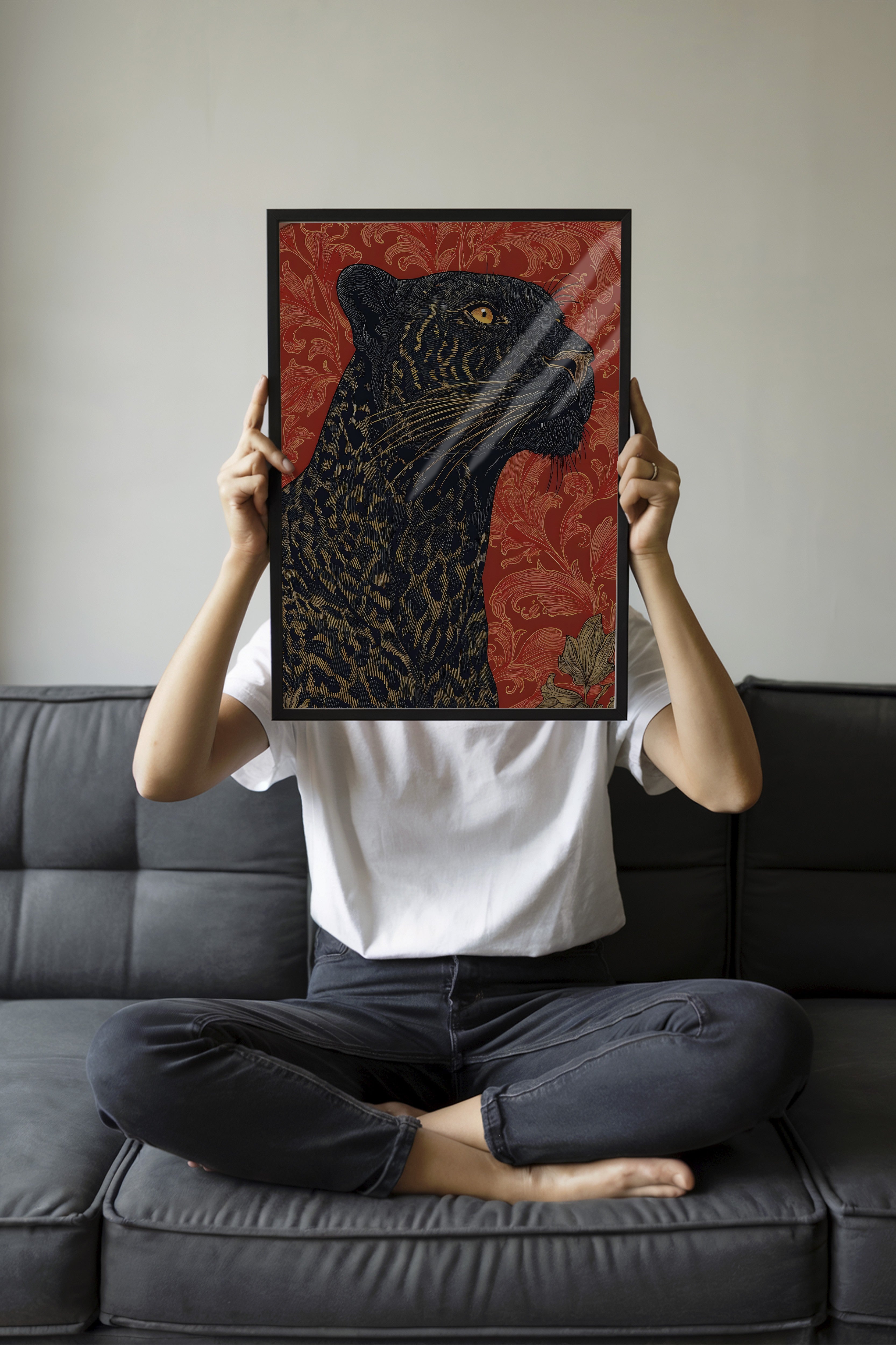 Duvar Tablosu, Siyah Çerçeveli Tablo ve Poster, Ritüel Serisi, Leopar Tablo, NO:115274