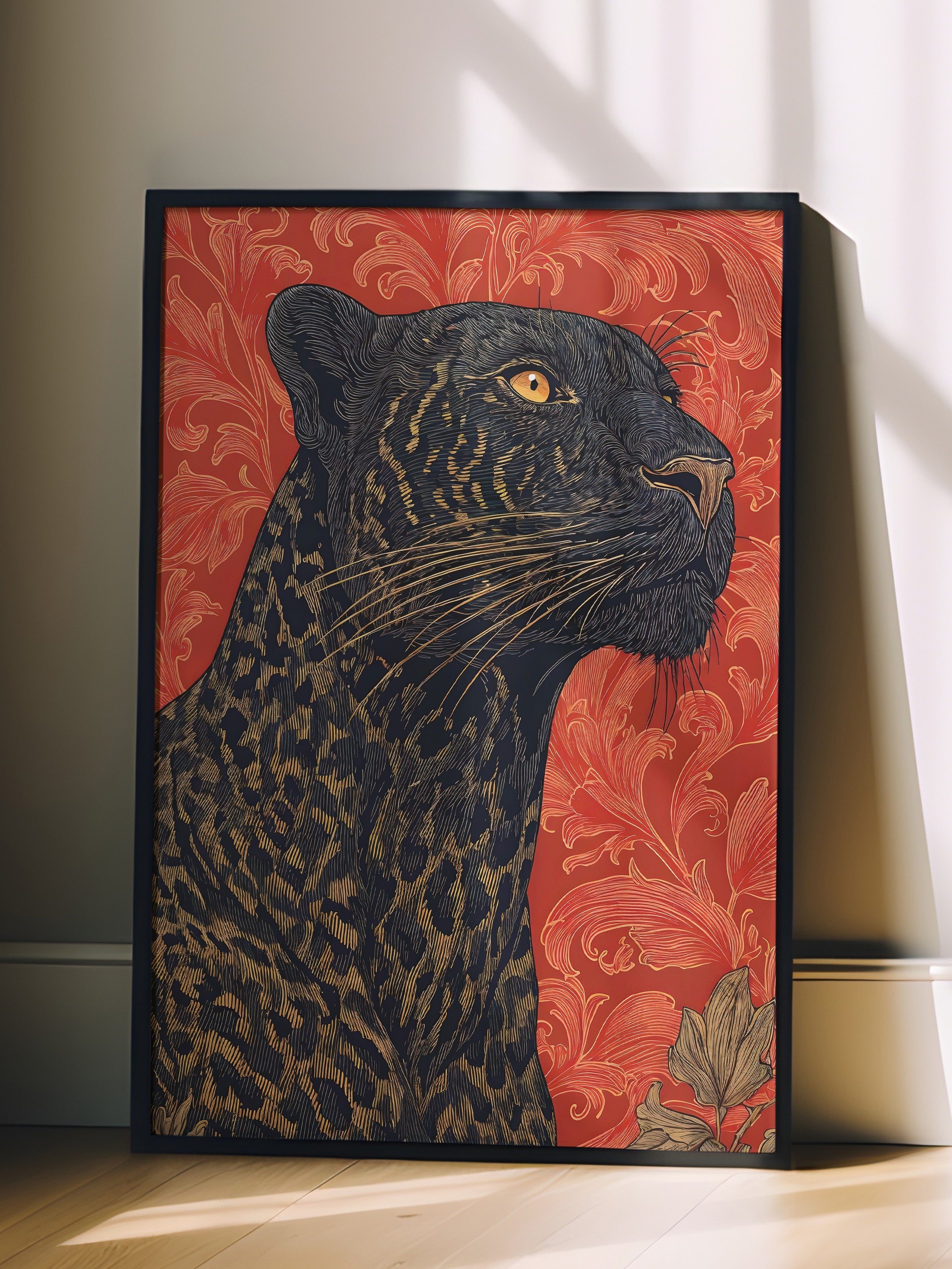 Duvar Tablosu, Siyah Çerçeveli Tablo ve Poster, Ritüel Serisi, Leopar Tablo, NO:115274