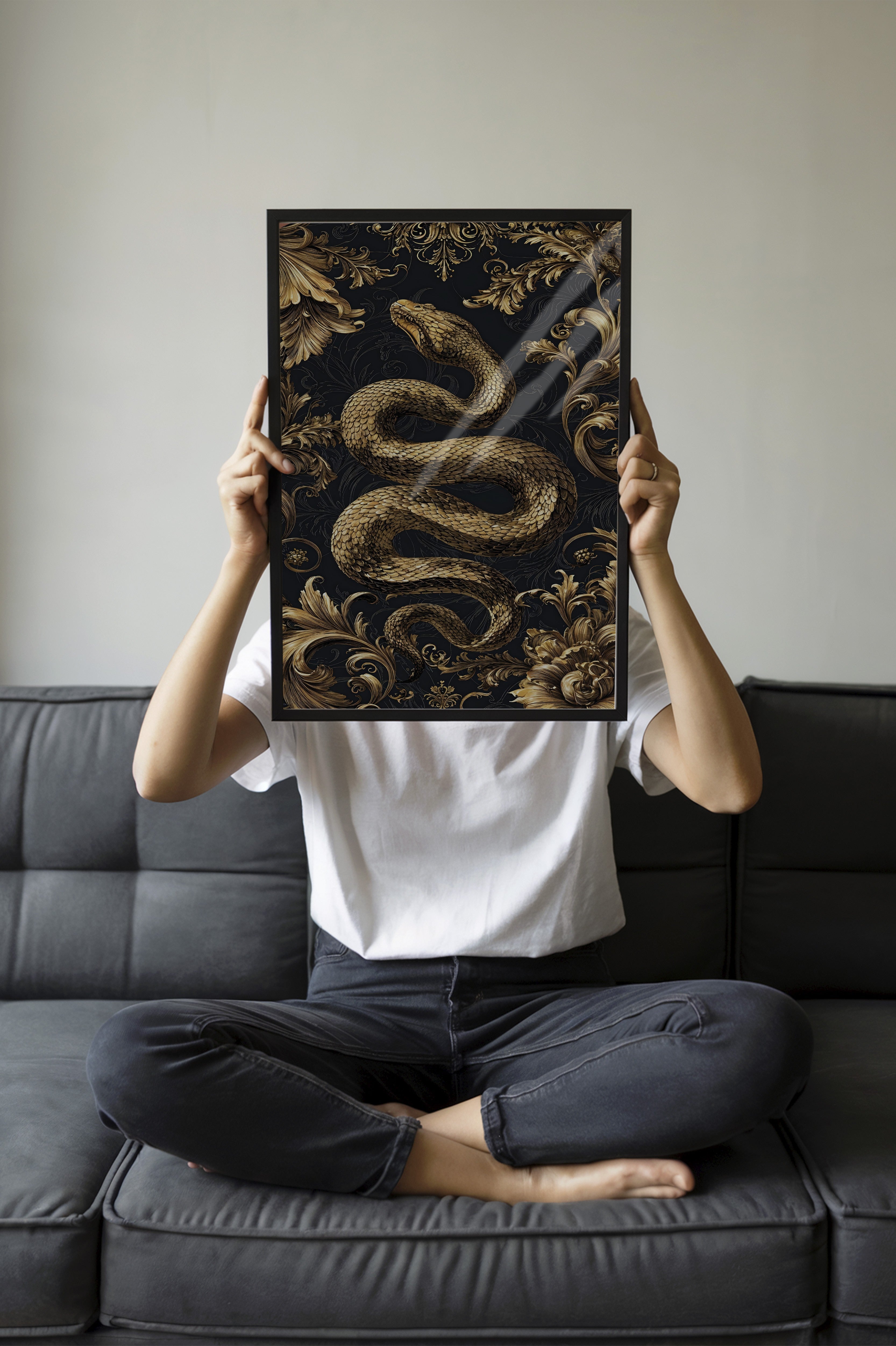 Duvar Tablosu, Siyah Çerçeveli Tablo ve Poster, Ritüel Serisi, Yılan Tablo, NO:115249