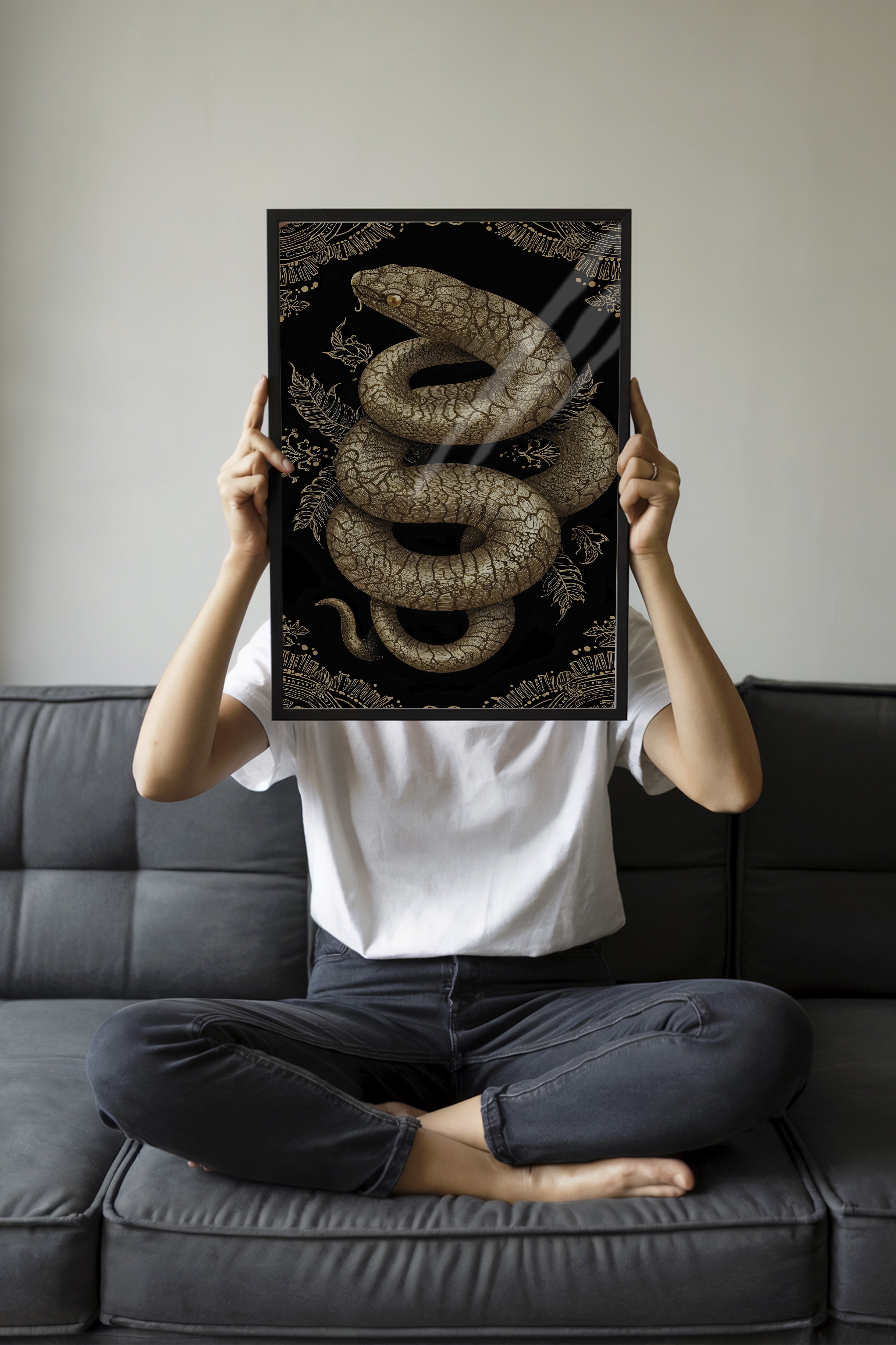 Duvar Tablosu, Siyah Çerçeveli Tablo ve Poster, Ritüel Serisi, Yılan Tablo, NO:115271