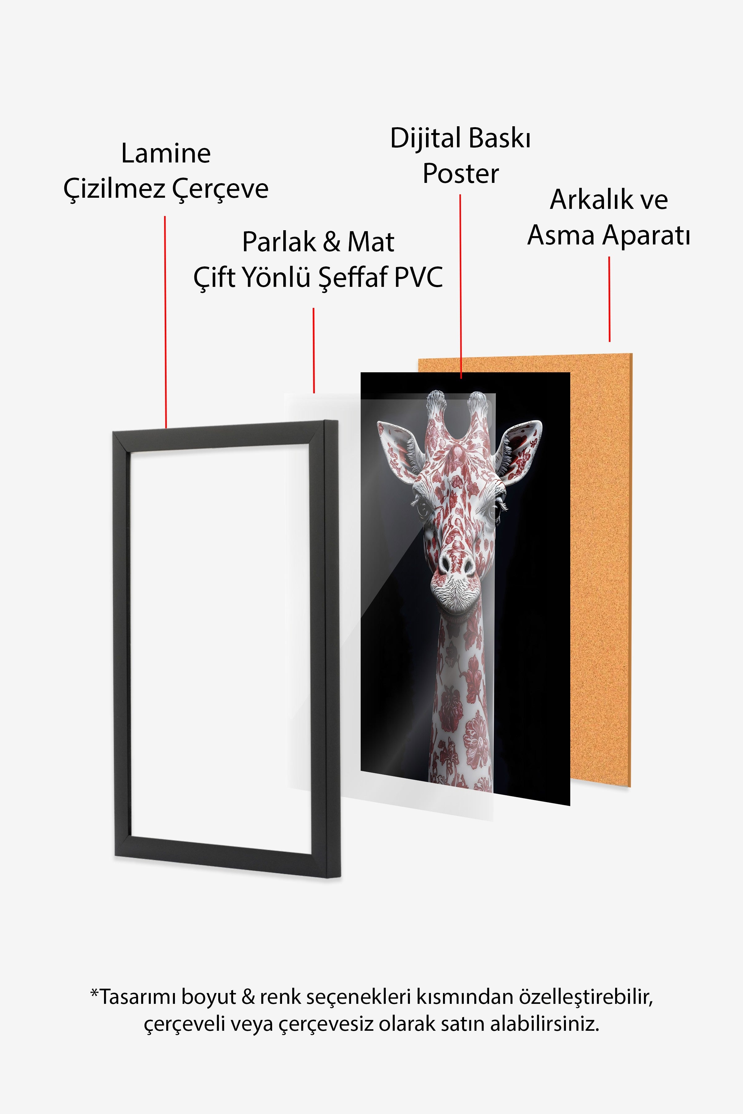 Duvar Tablosu, Siyah Çerçeveli Tablo ve Poster, Ritüel Serisi, Zürafa Tablo, NO:115258