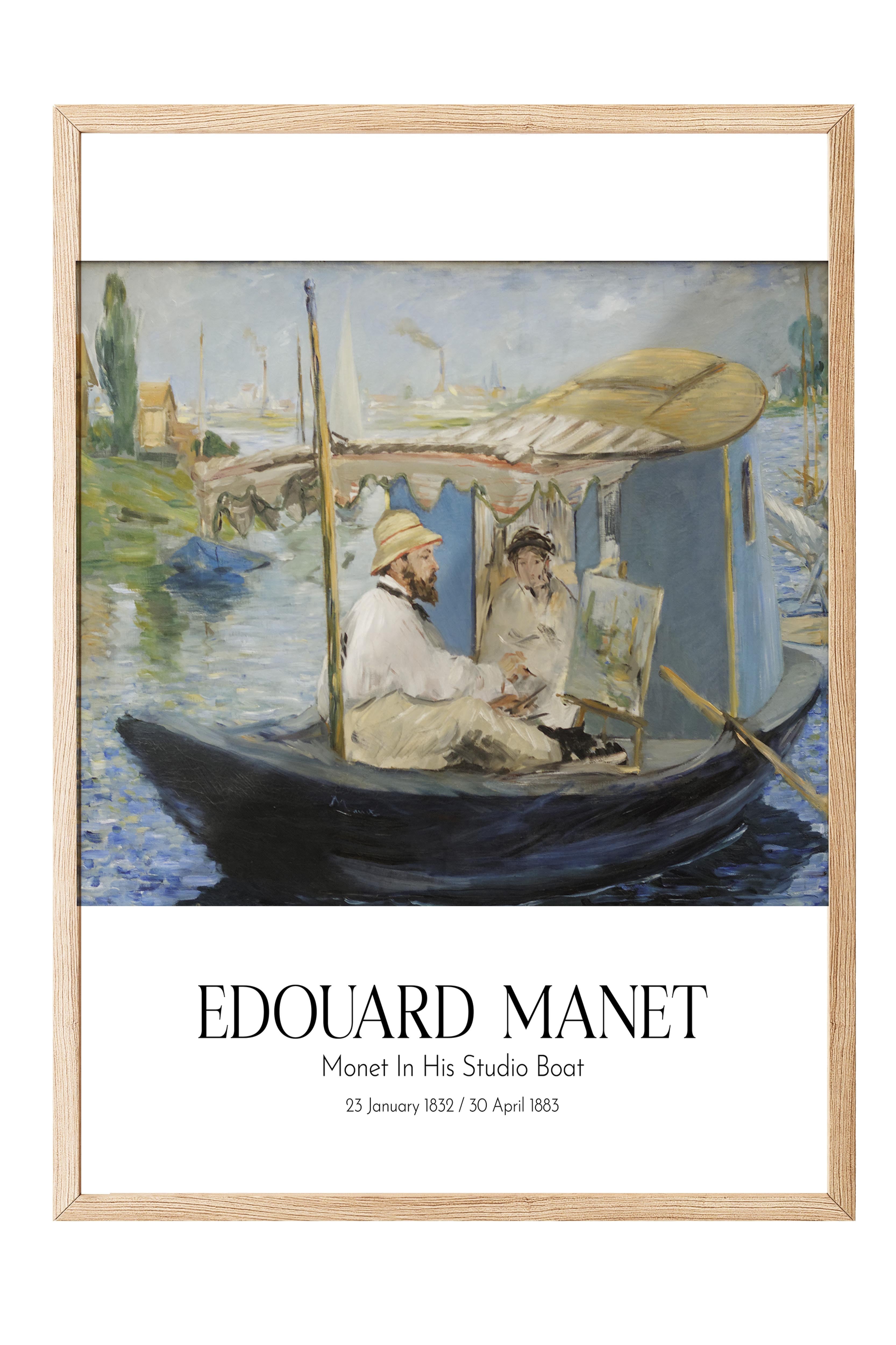 Edouard Manet - Monet In His Studio Boat, Ahşap Çerçeveli Tablo, Sanat Serisi NO:111679