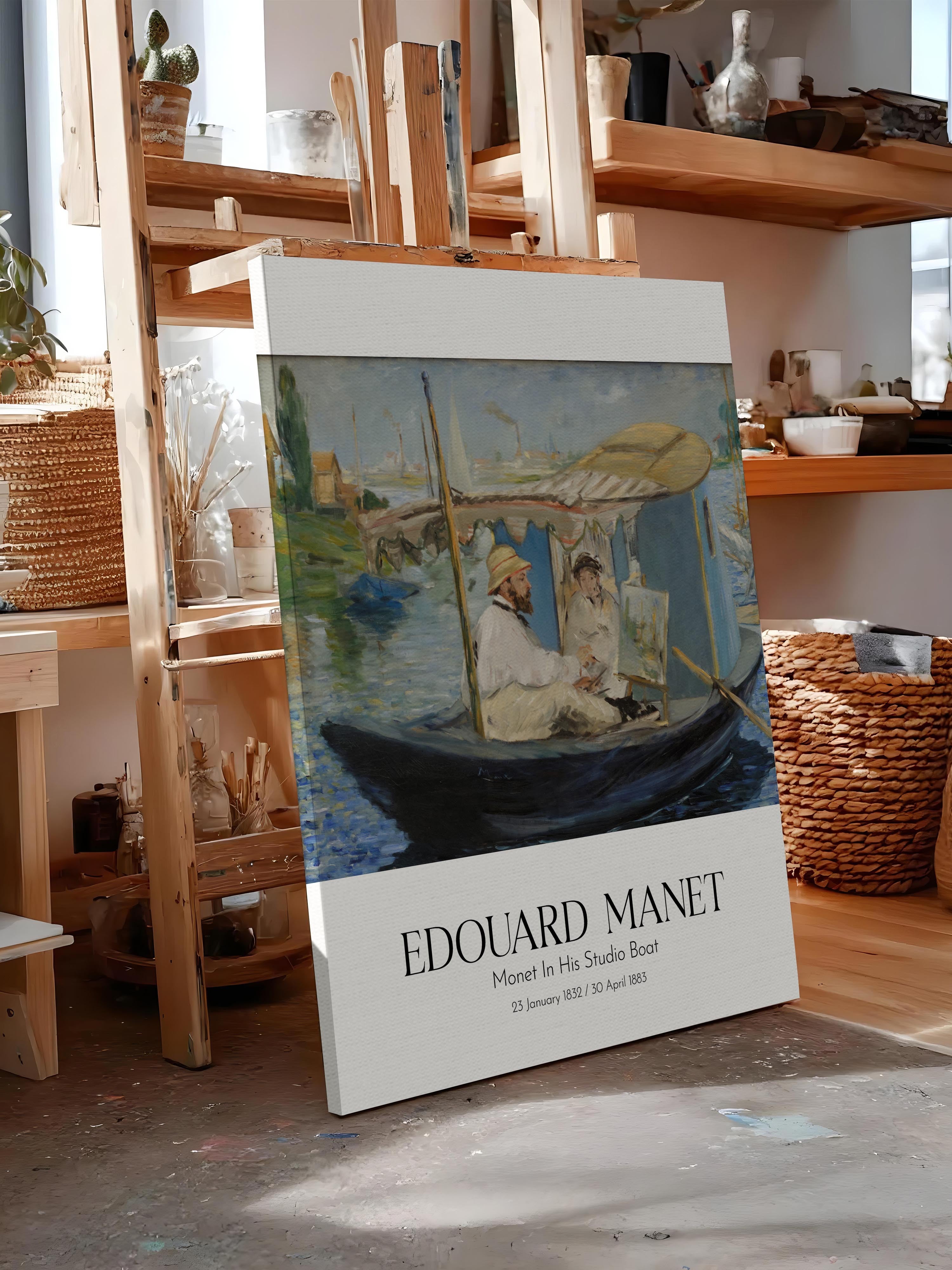 Edouard Manet - Monet In His Studio Boat, Kanvas Tablo, Sanat Serisi NO:111679