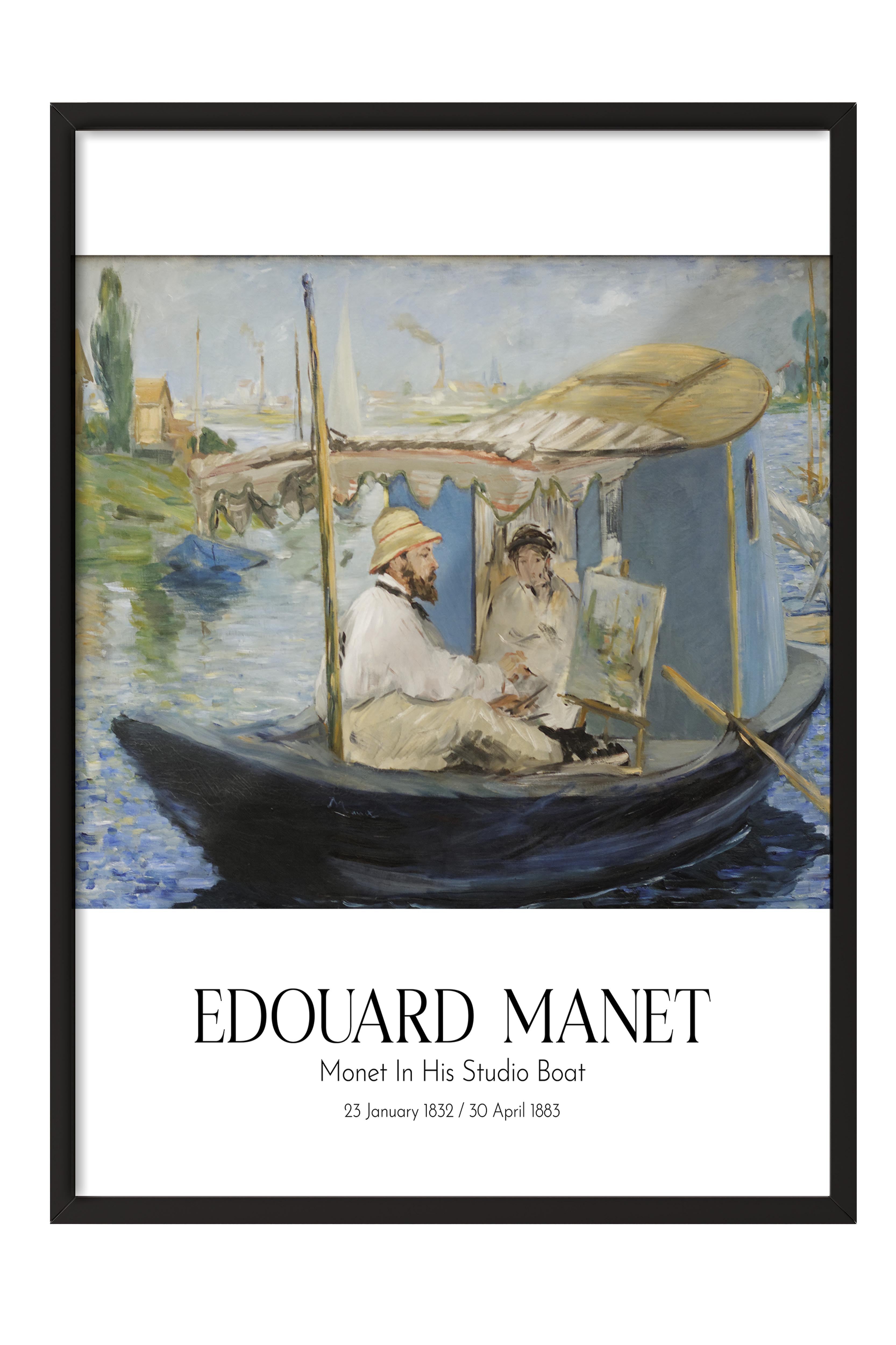 Edouard Manet - Monet In His Studio Boat, Siyah Çerçeveli Tablo, Sanat Serisi NO:111679