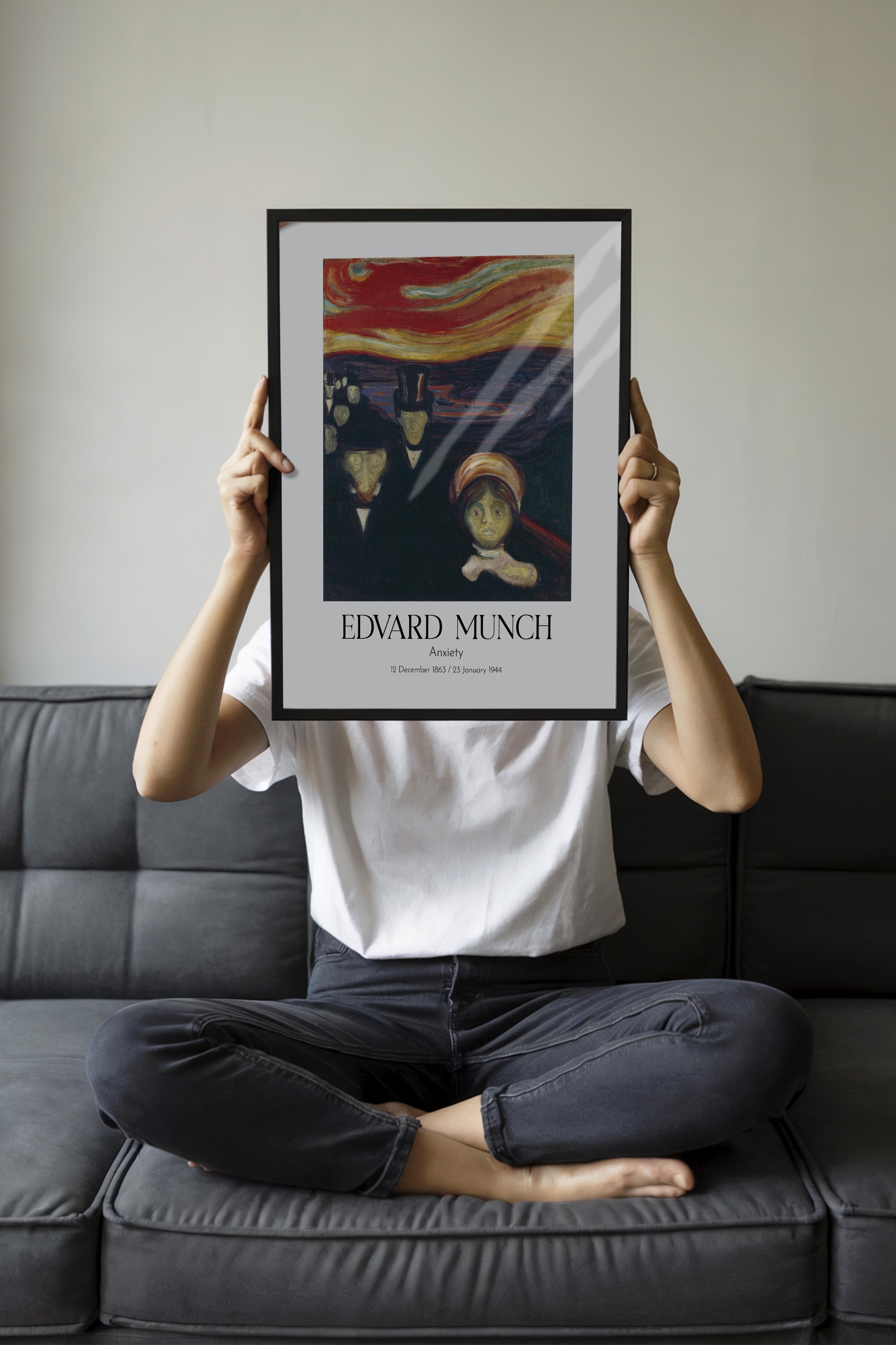 Edvard Munch - Anxiety, Siyah Çerçeveli Tablo, Sanat Serisi NO:111705