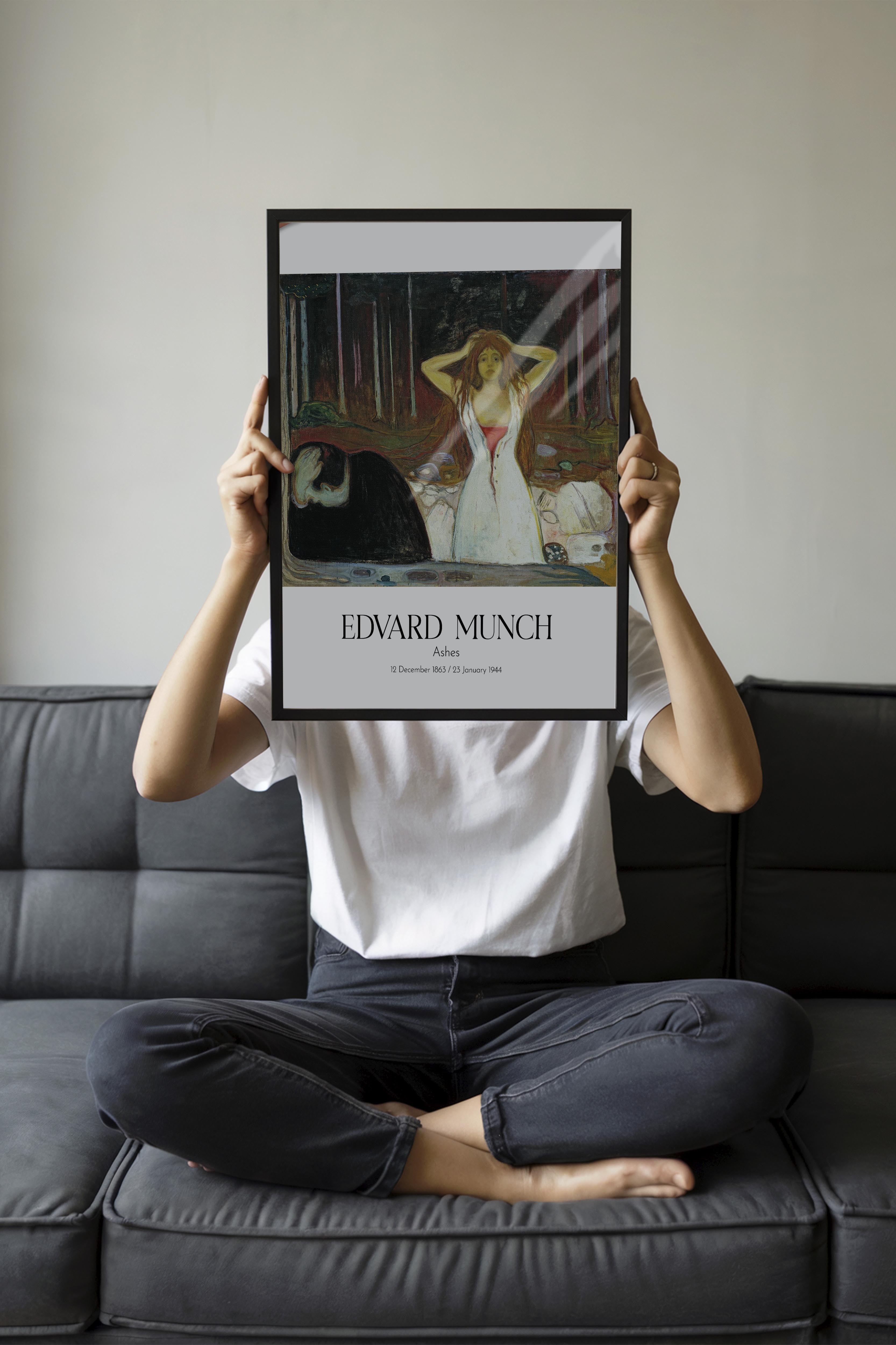 Edvard Munch - Ashes, Siyah Çerçeveli Tablo, Sanat Serisi NO:111706