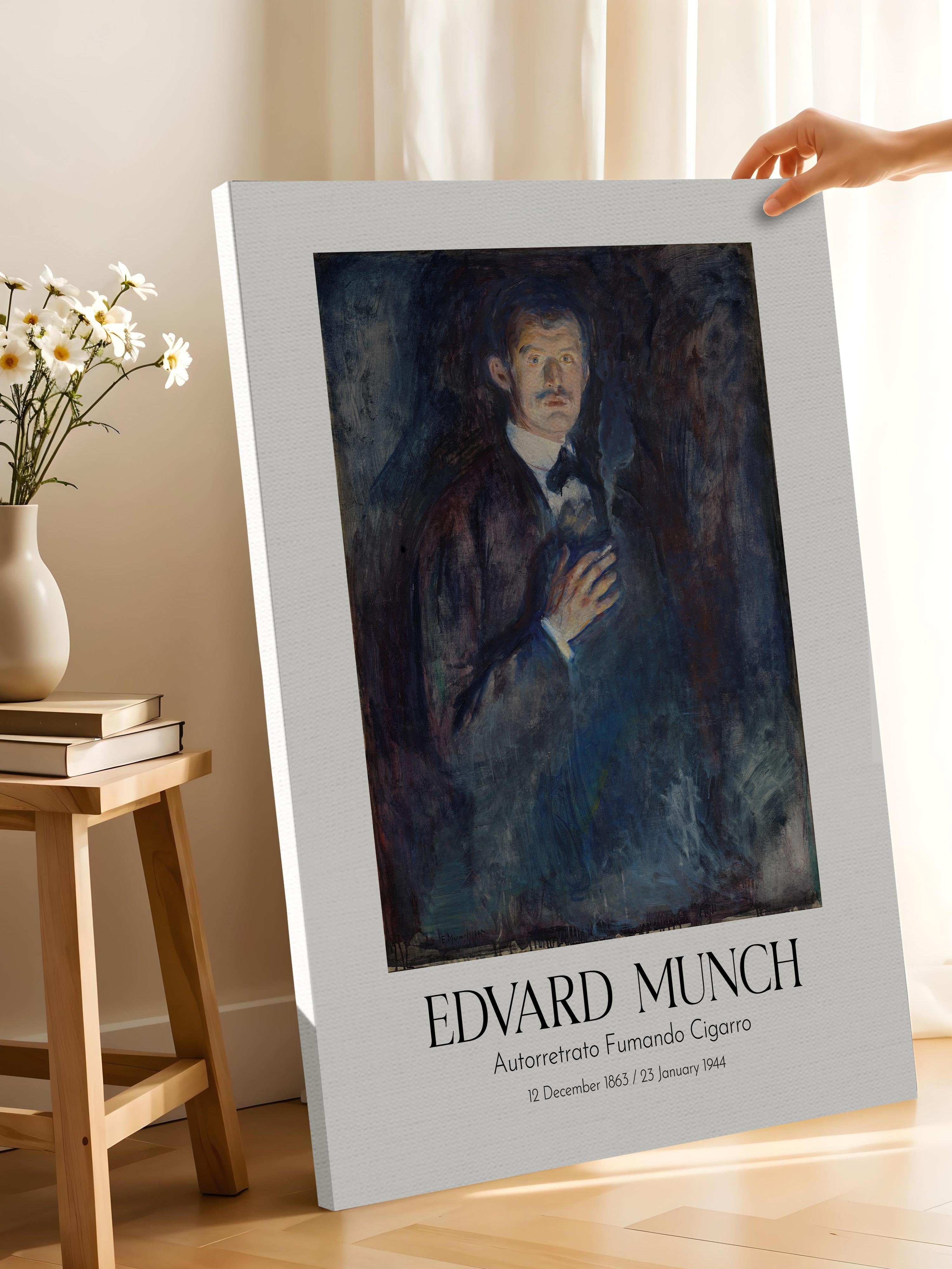 Edvard Munch - Autorretrato Fumando Cigarro, Kanvas Tablo, Sanat Serisi NO:111707