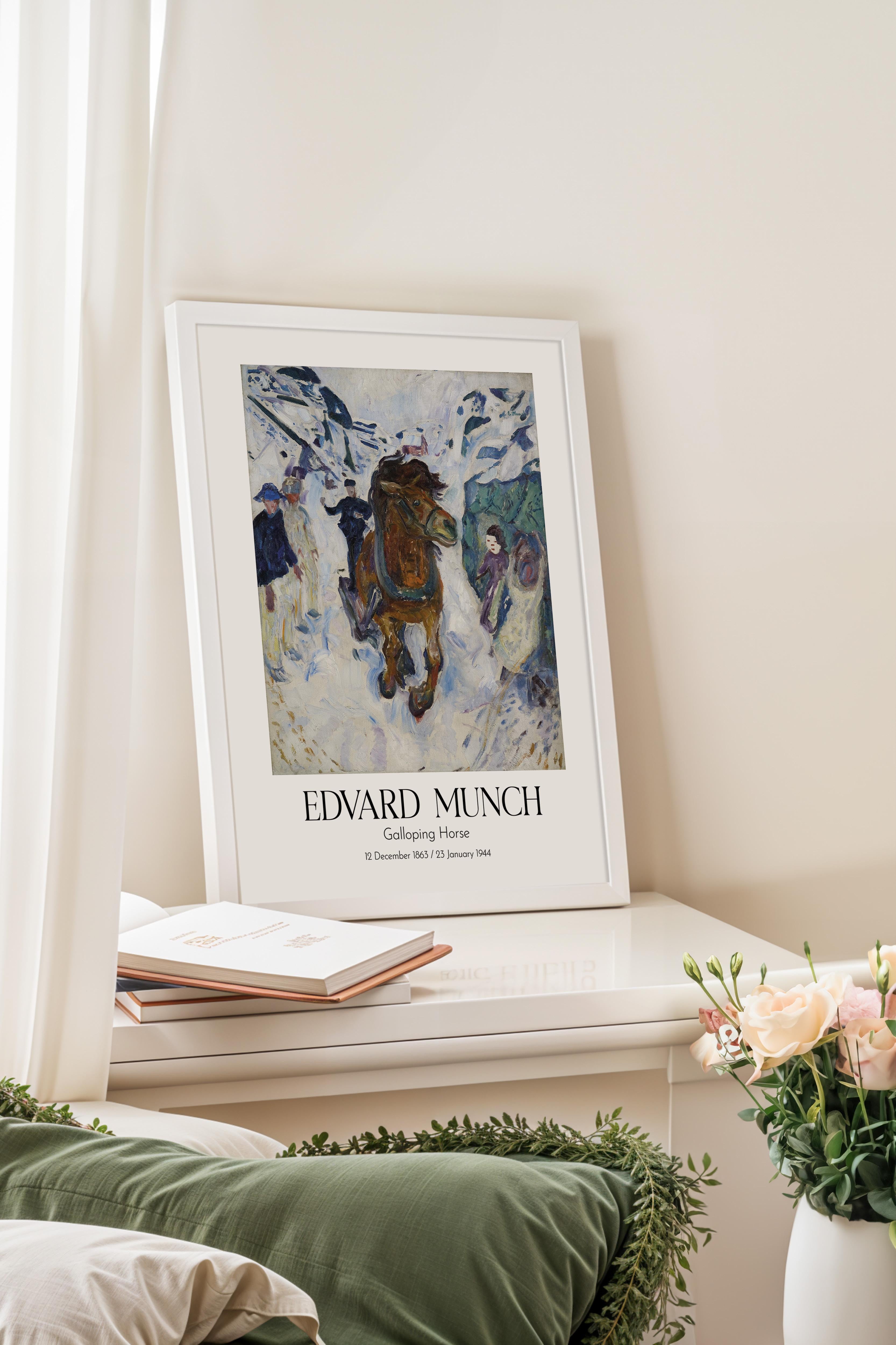 Edvard Munch - Galloping Horse, Beyaz Çerçeveli Tablo, Sanat Serisi NO:111711