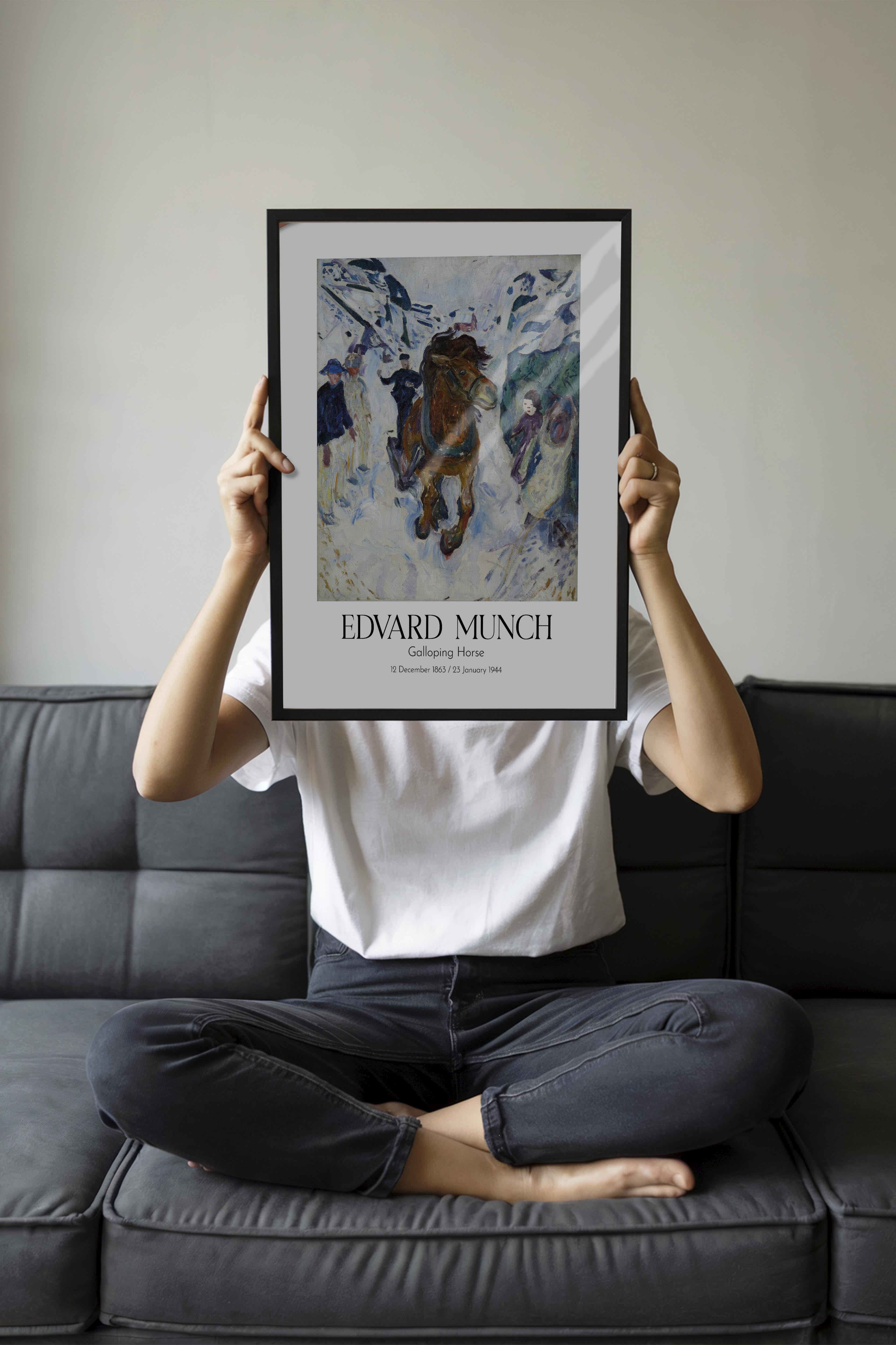 Edvard Munch - Galloping Horse, Siyah Çerçeveli Tablo, Sanat Serisi NO:111711