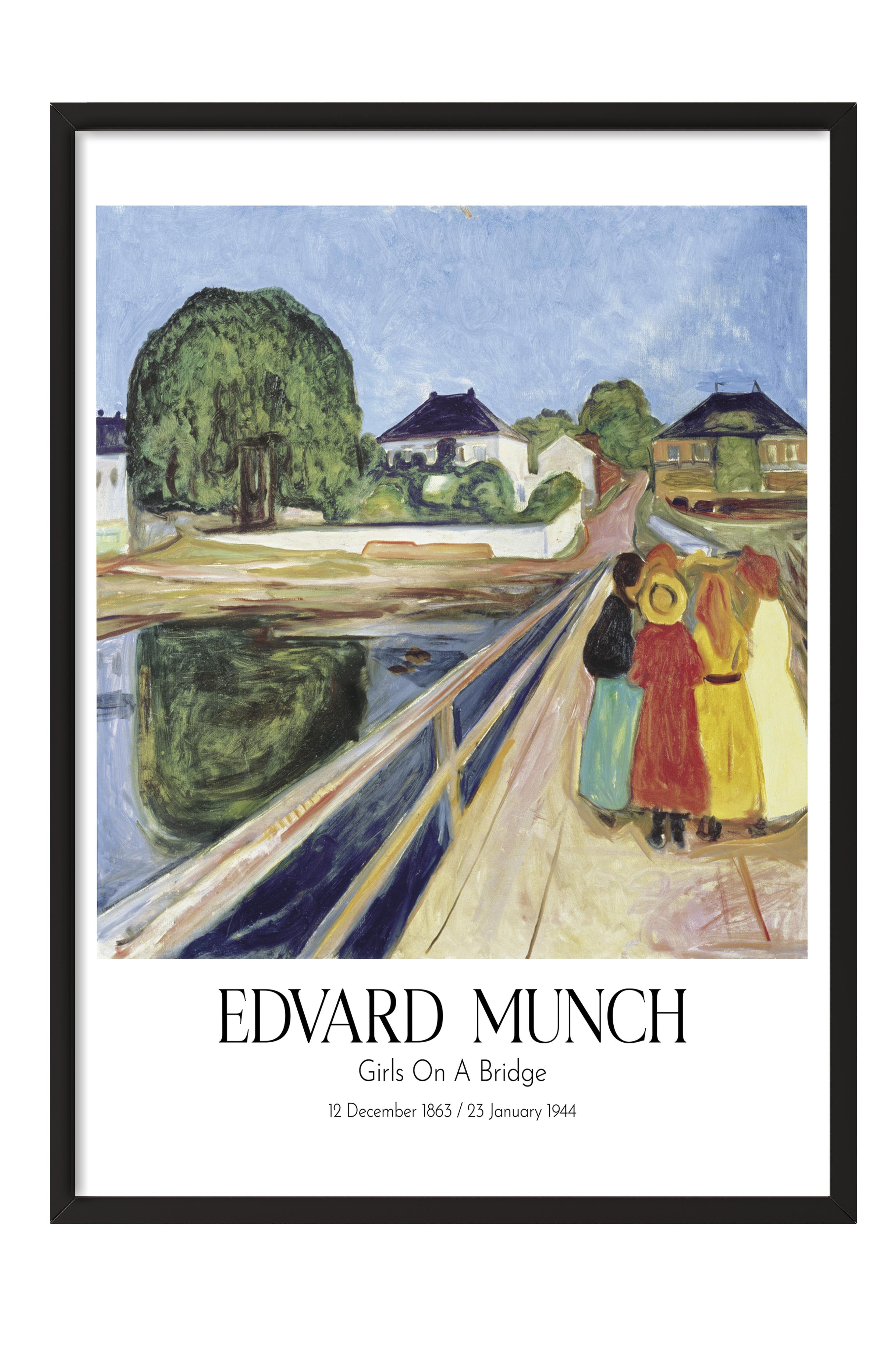 Edvard Munch - Girls On A Bridge, Siyah Çerçeveli Tablo, Sanat Serisi NO:111712