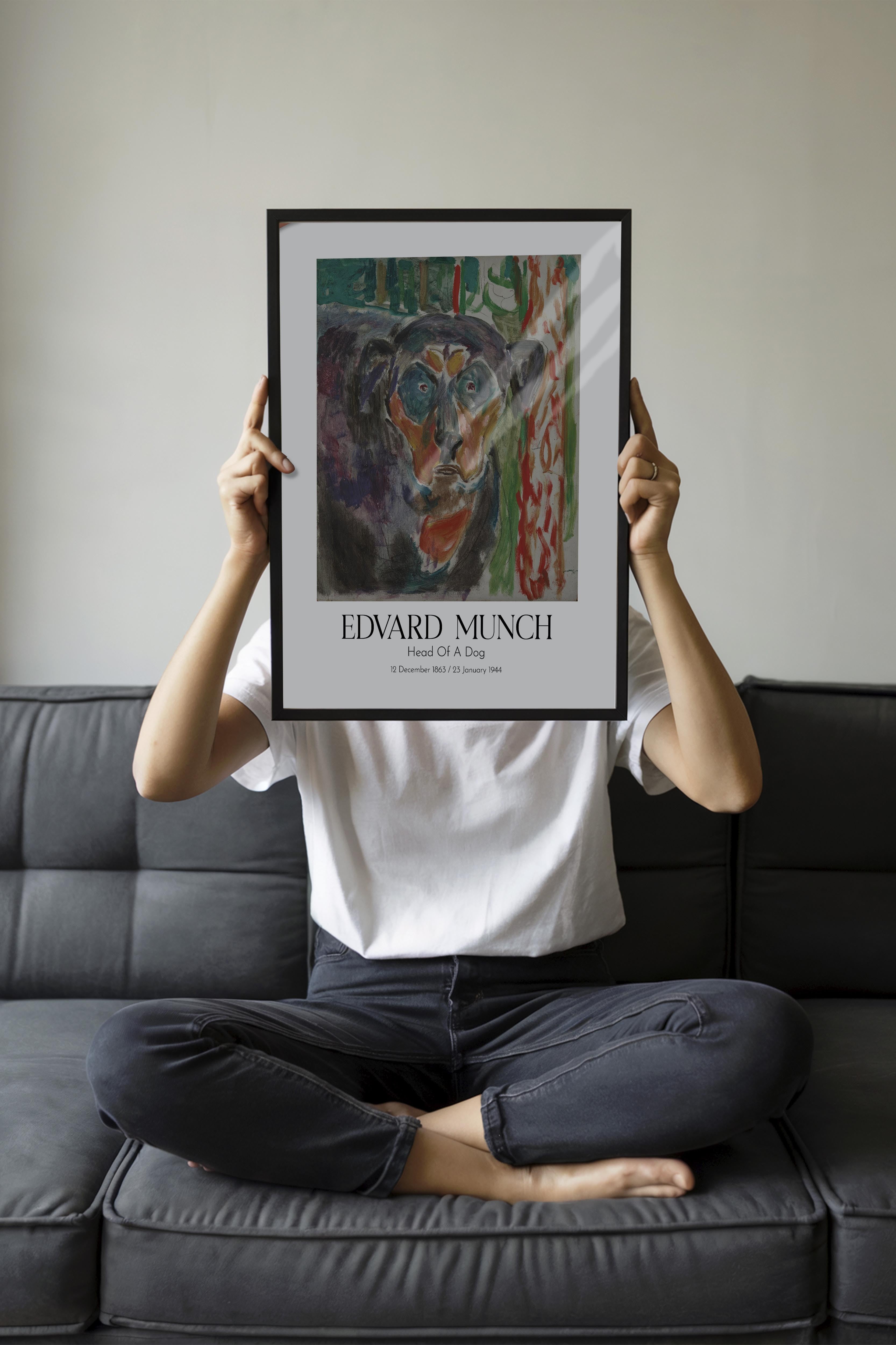 Edvard Munch - Head Of A Dog, Siyah Çerçeveli Tablo, Sanat Serisi NO:111713