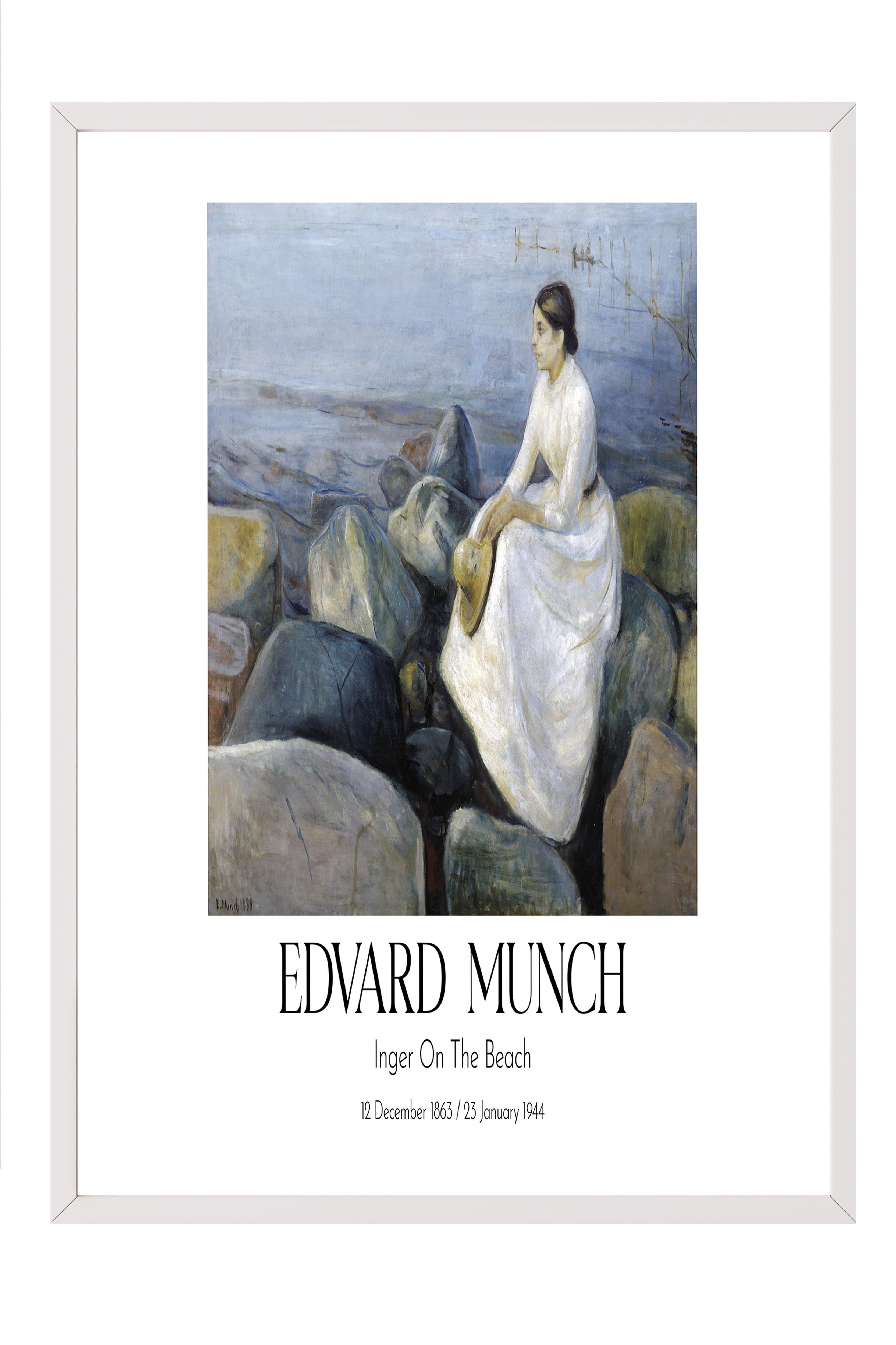 Edvard Munch - Inger On The Beach, Beyaz Çerçeveli Tablo, Sanat Serisi NO:111740