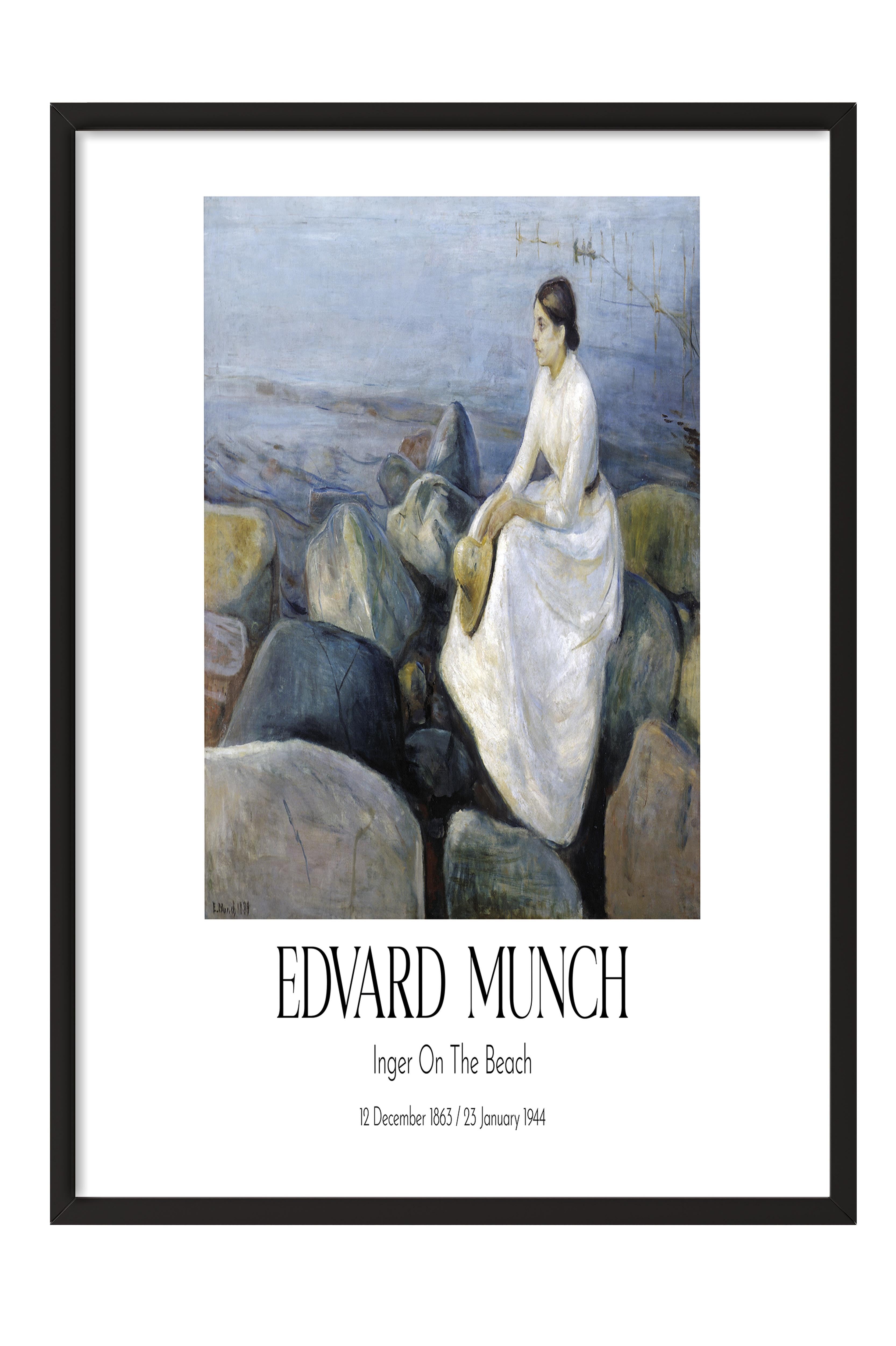 Edvard Munch - Inger On The Beach, Siyah Çerçeveli Tablo, Sanat Serisi NO:111740