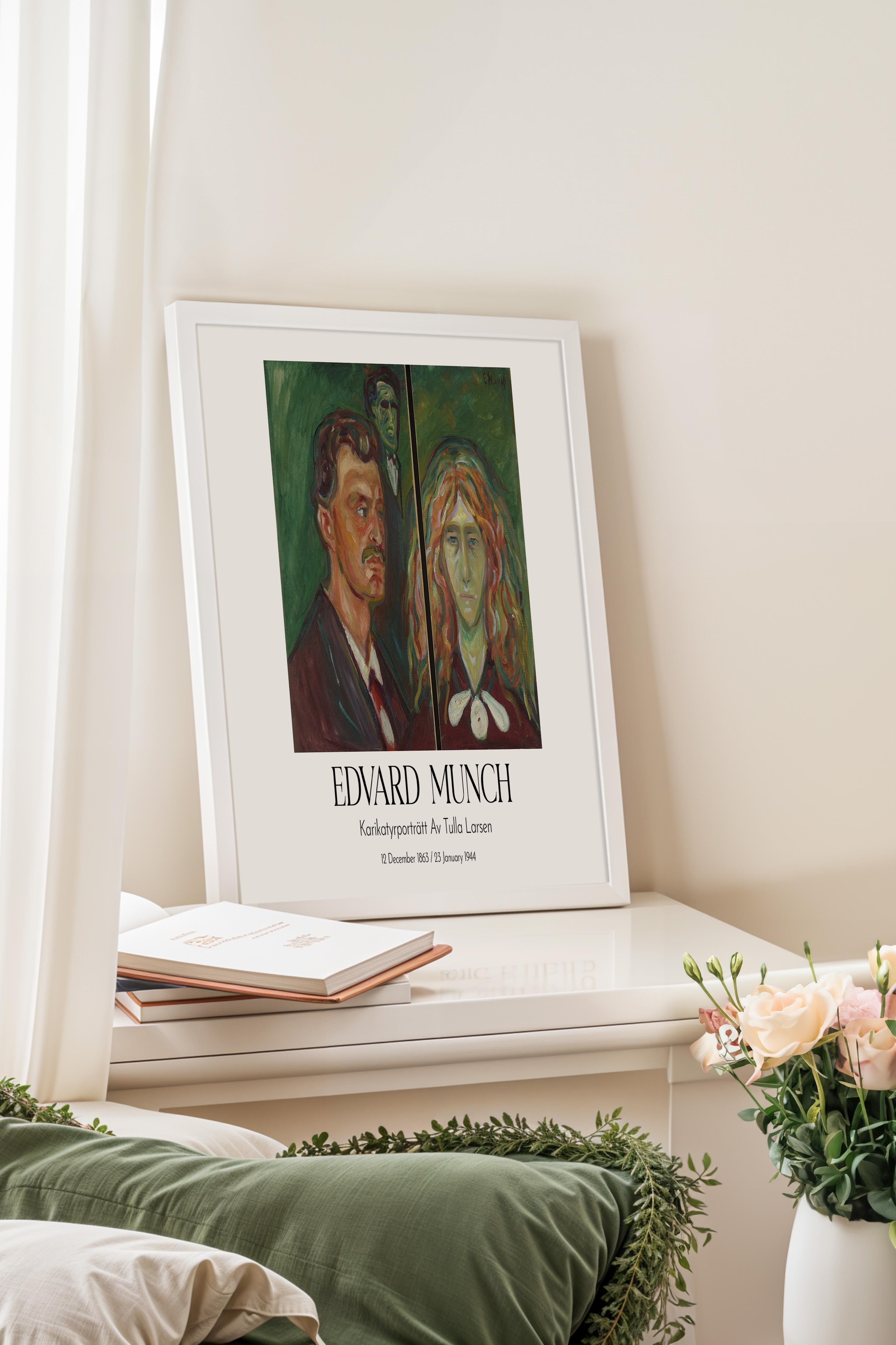 Edvard Munch - Karikatyrporträtt Av Tulla Larsen, Beyaz Çerçeveli Tablo, Sanat Serisi NO:111741
