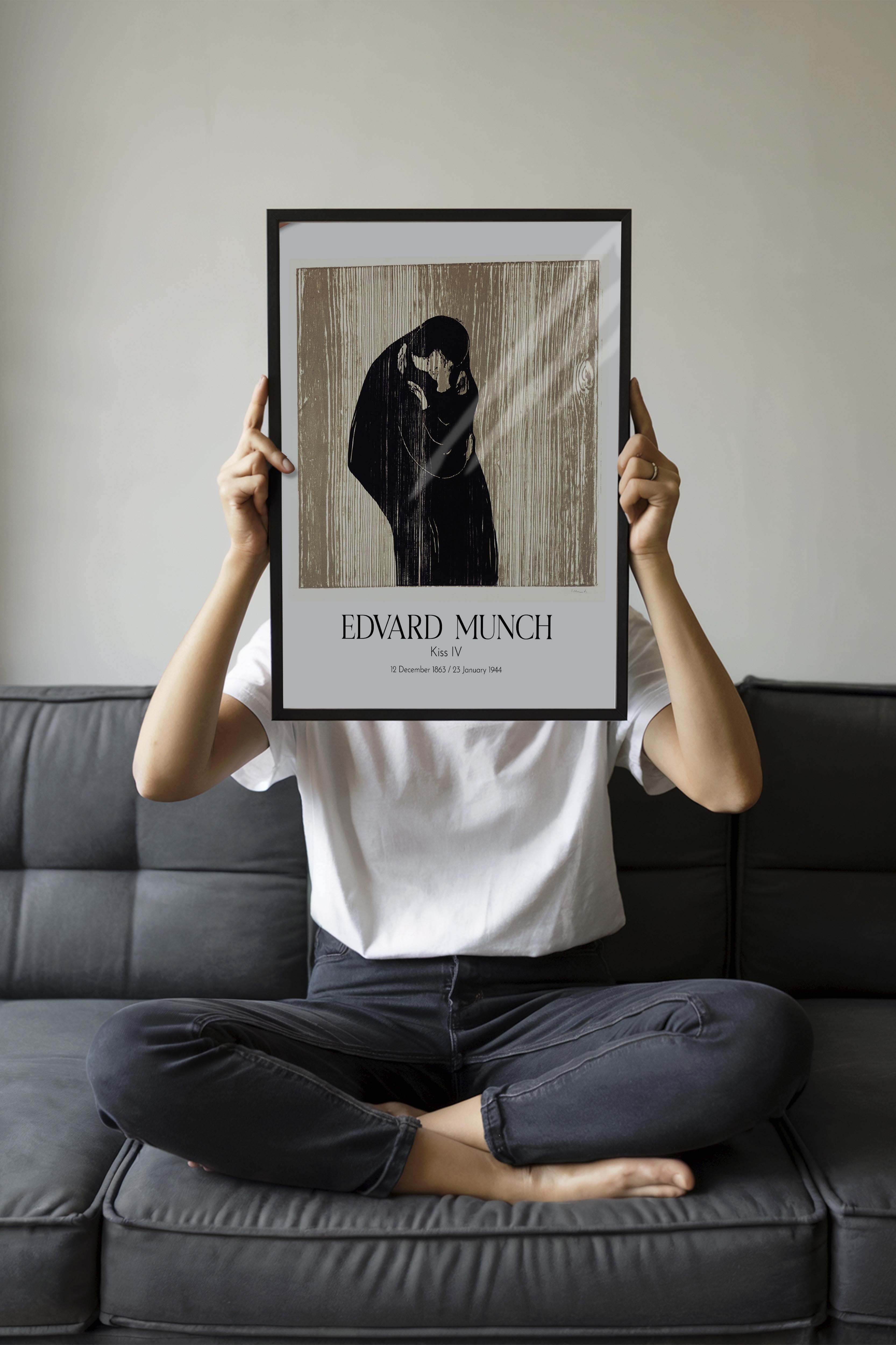 Edvard Munch - Kiss Iv, Siyah Çerçeveli Tablo, Sanat Serisi NO:111714