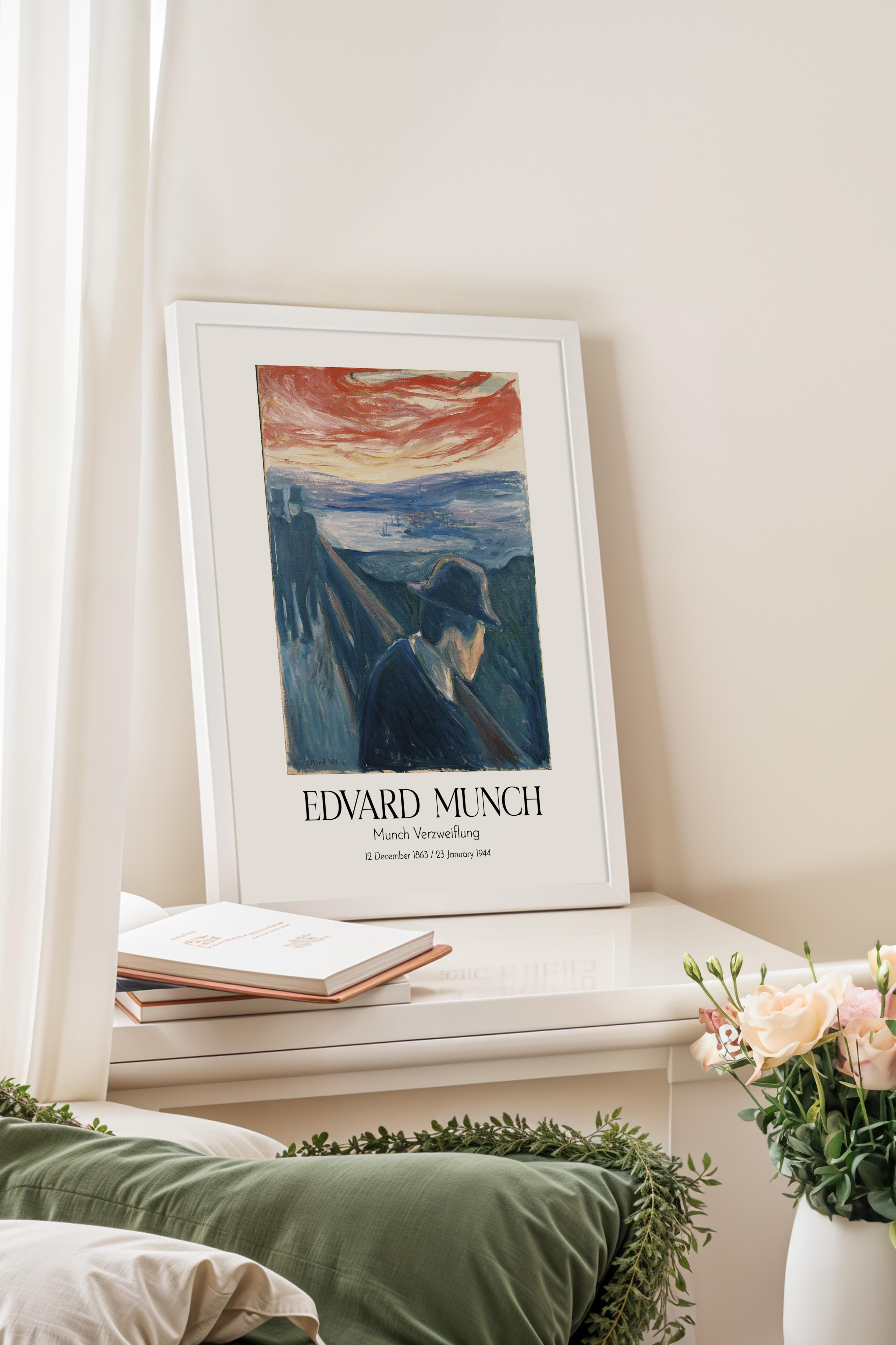 Edvard Munch - Munch Verzweiflung, Beyaz Çerçeveli Tablo, Sanat Serisi NO:111733