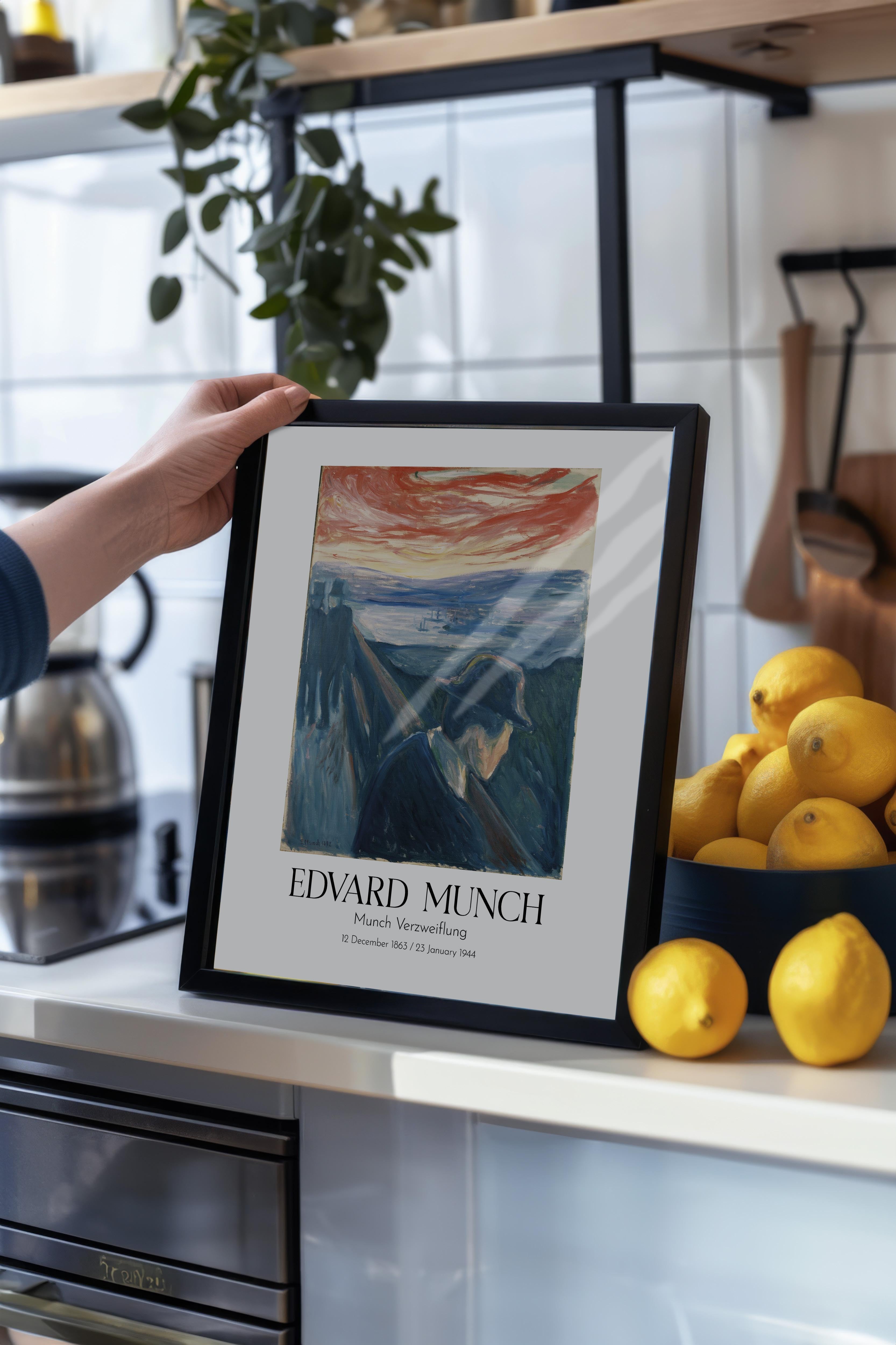 Edvard Munch - Munch Verzweiflung, Siyah Çerçeveli Tablo, Sanat Serisi NO:111733