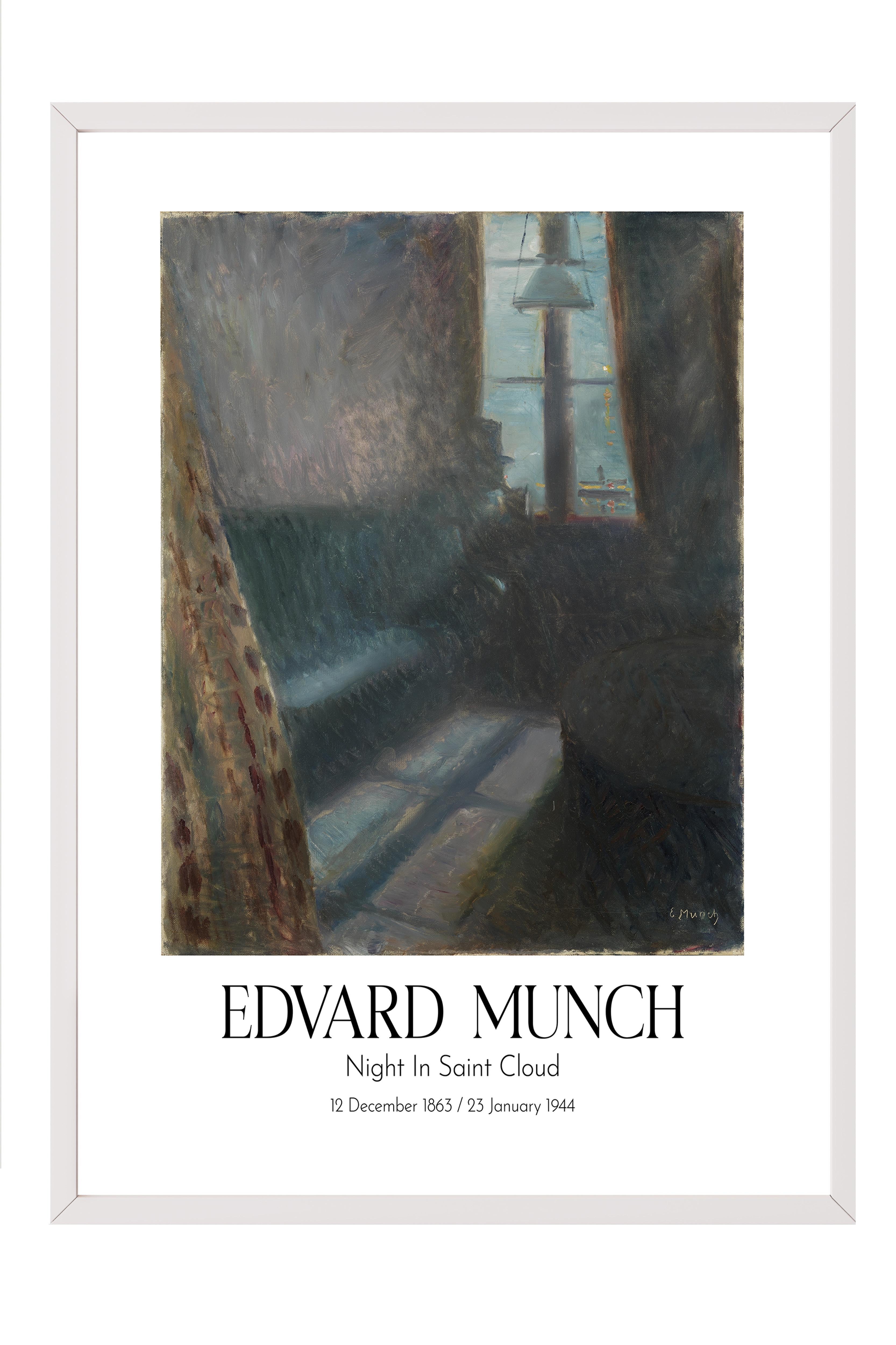 Edvard Munch - Night In Saint Cloud, Beyaz Çerçeveli Tablo, Sanat Serisi NO:111715