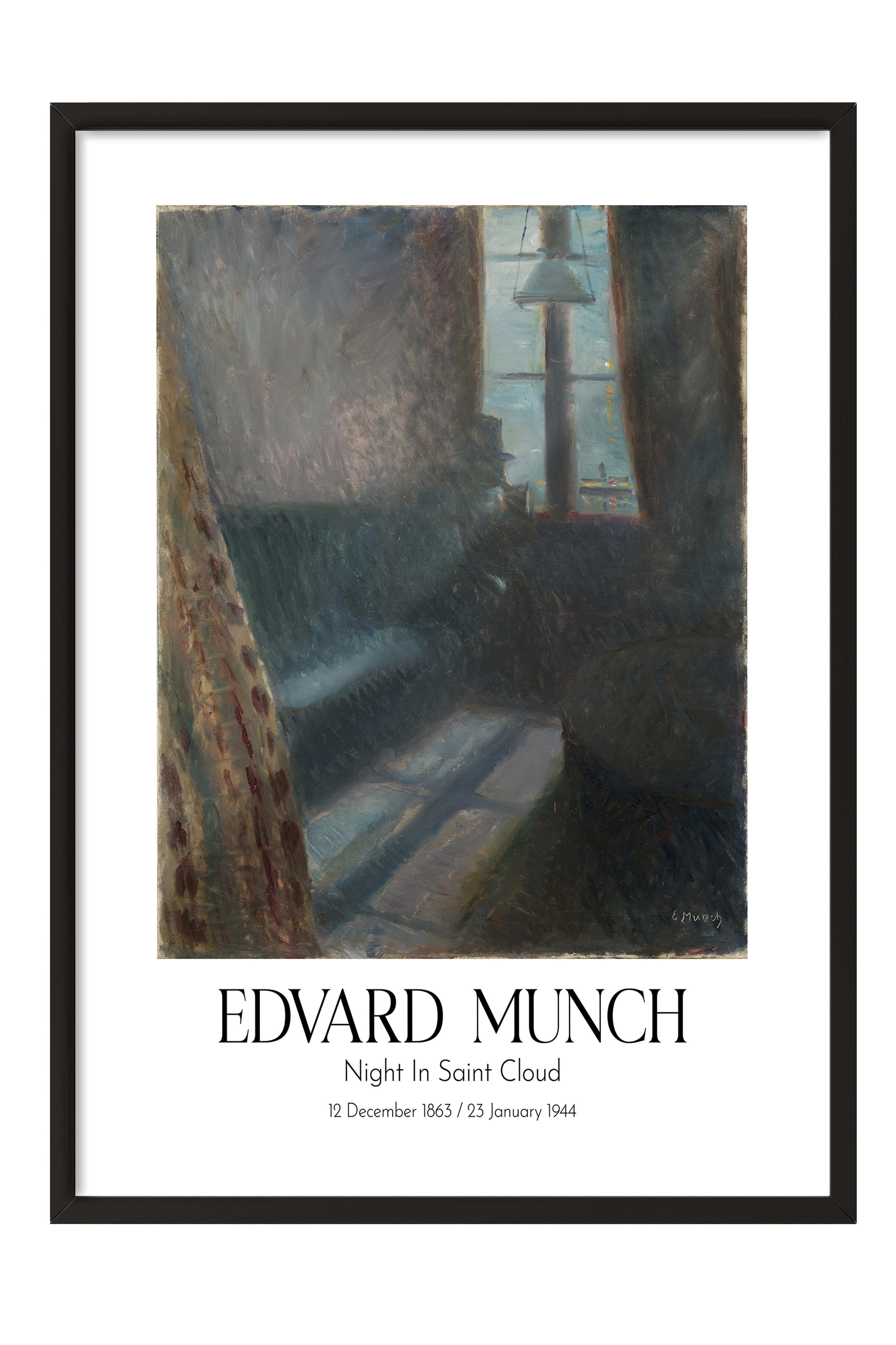 Edvard Munch - Night In Saint Cloud, Siyah Çerçeveli Tablo, Sanat Serisi NO:111715