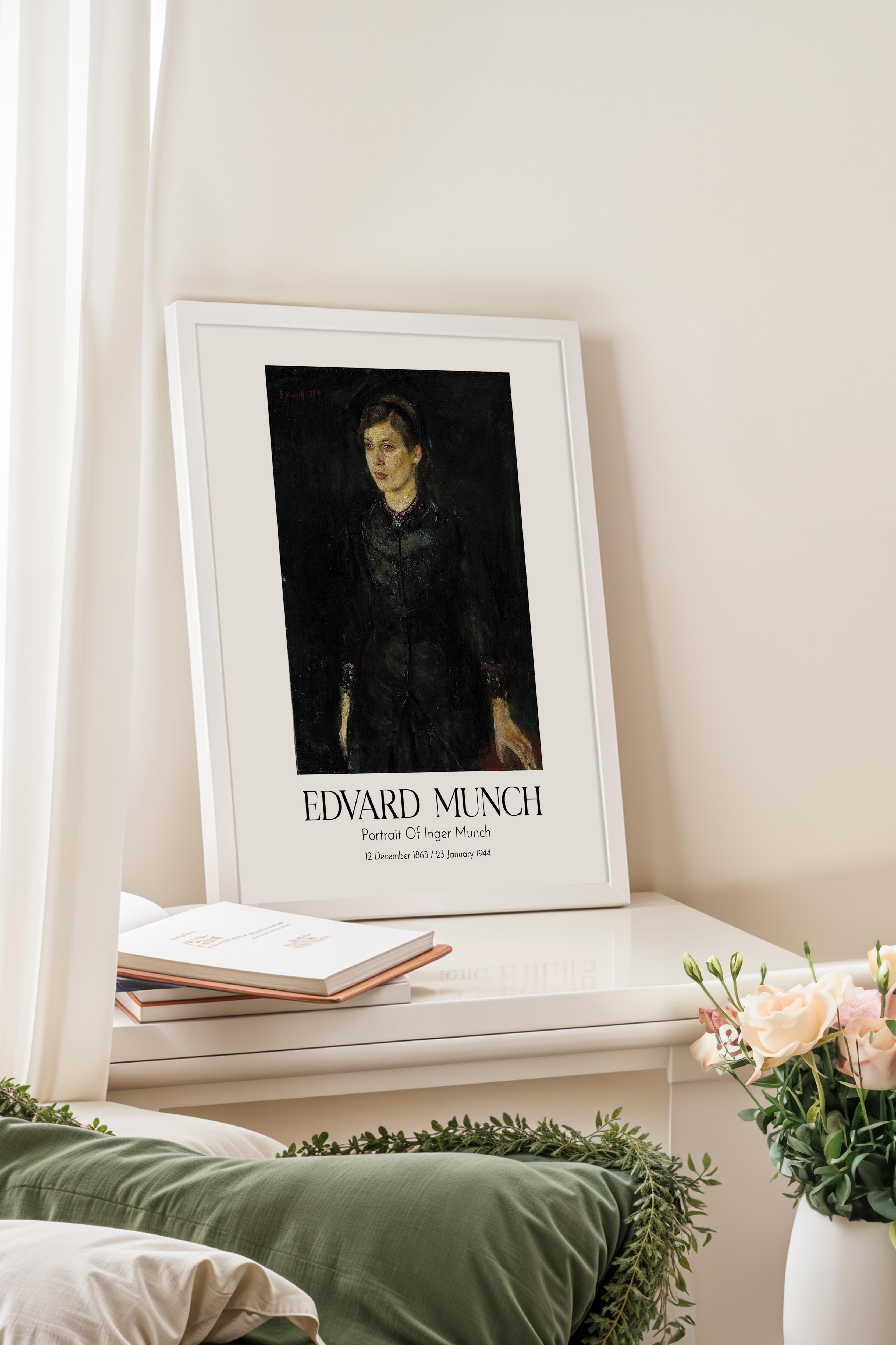 Edvard Munch - Portrait Of Inger Munch, Beyaz Çerçeveli Tablo, Sanat Serisi NO:111716