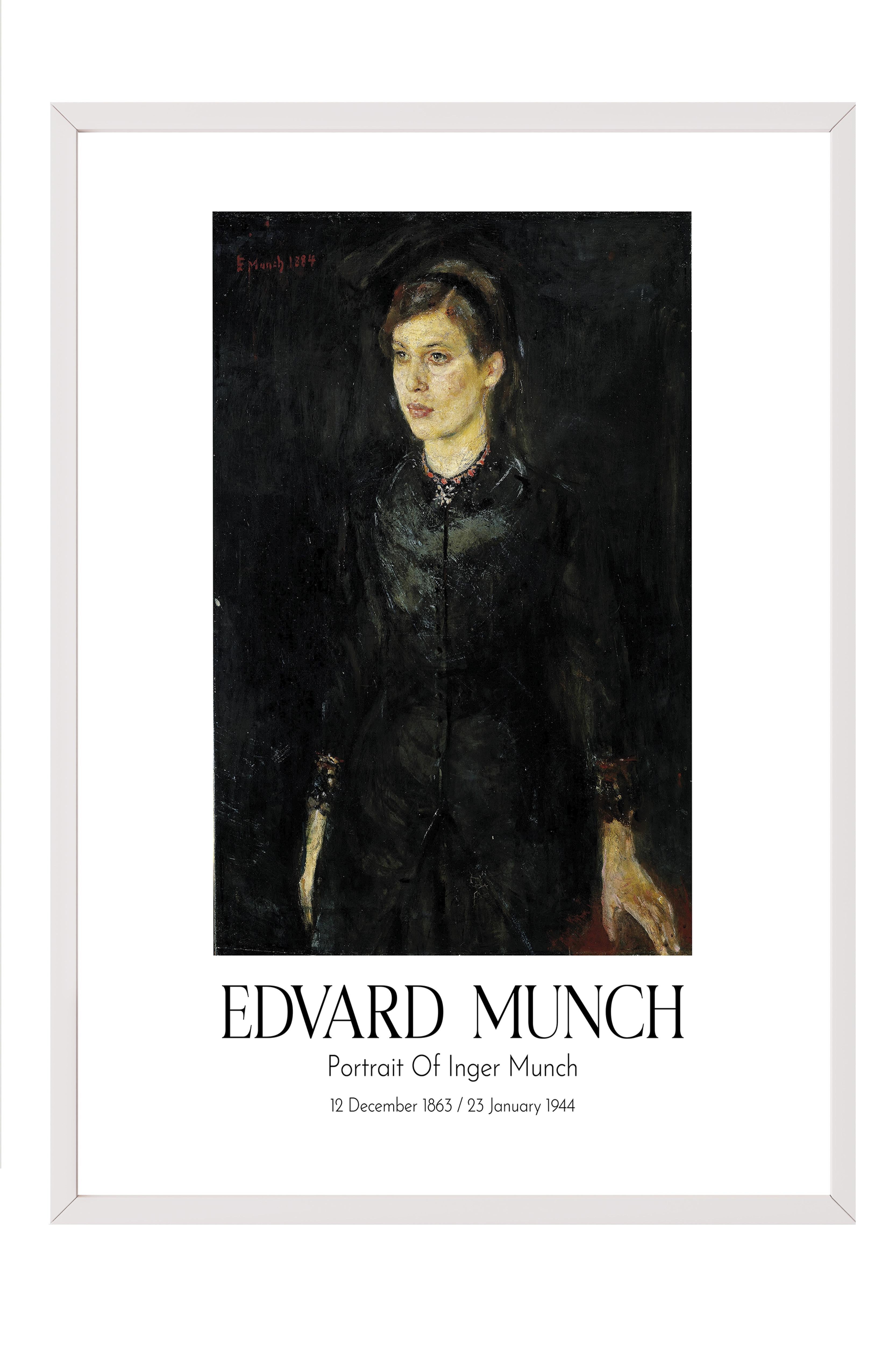 Edvard Munch - Portrait Of Inger Munch, Beyaz Çerçeveli Tablo, Sanat Serisi NO:111716