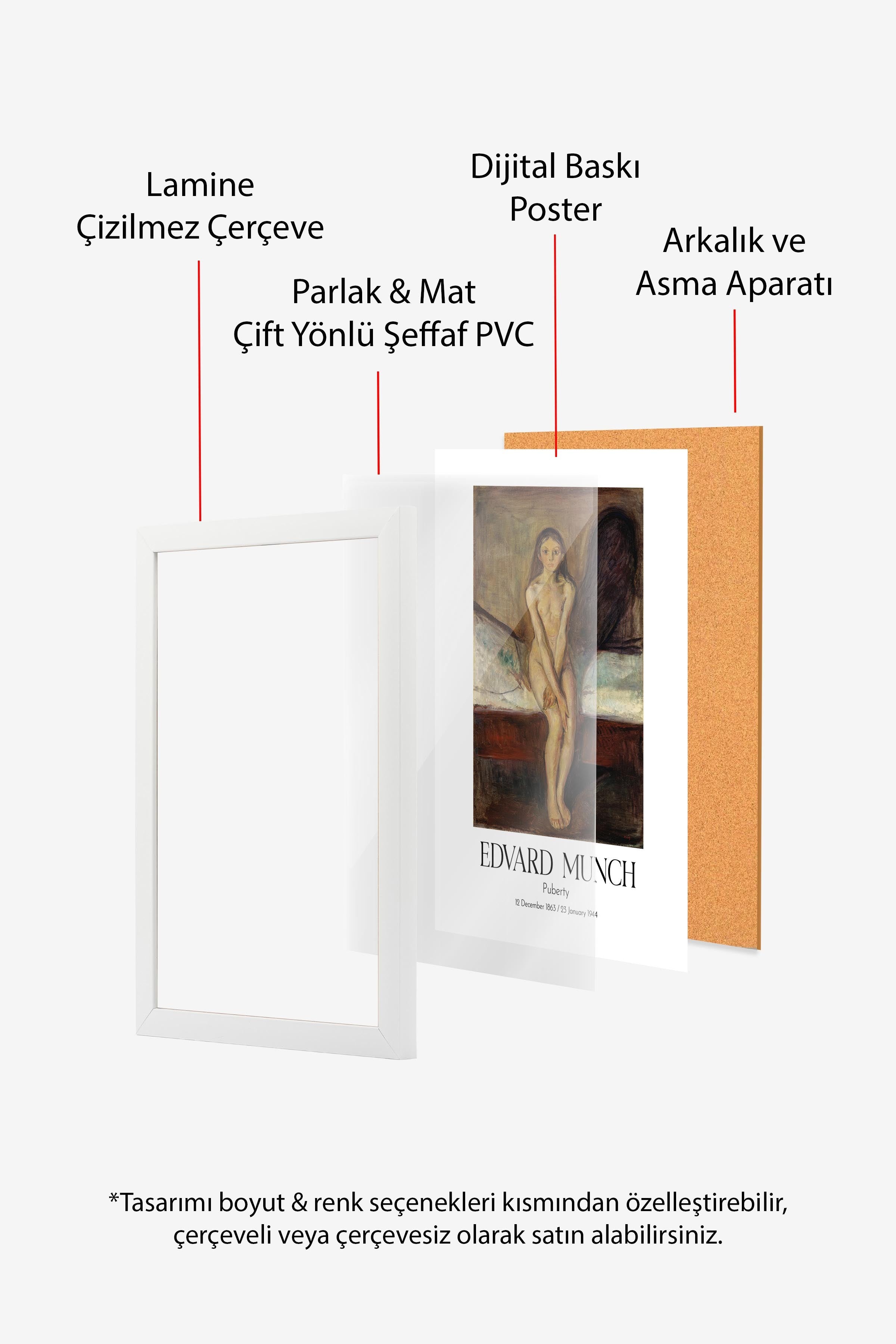 Edvard Munch - Puberty, Beyaz Çerçeveli Tablo, Sanat Serisi NO:111717