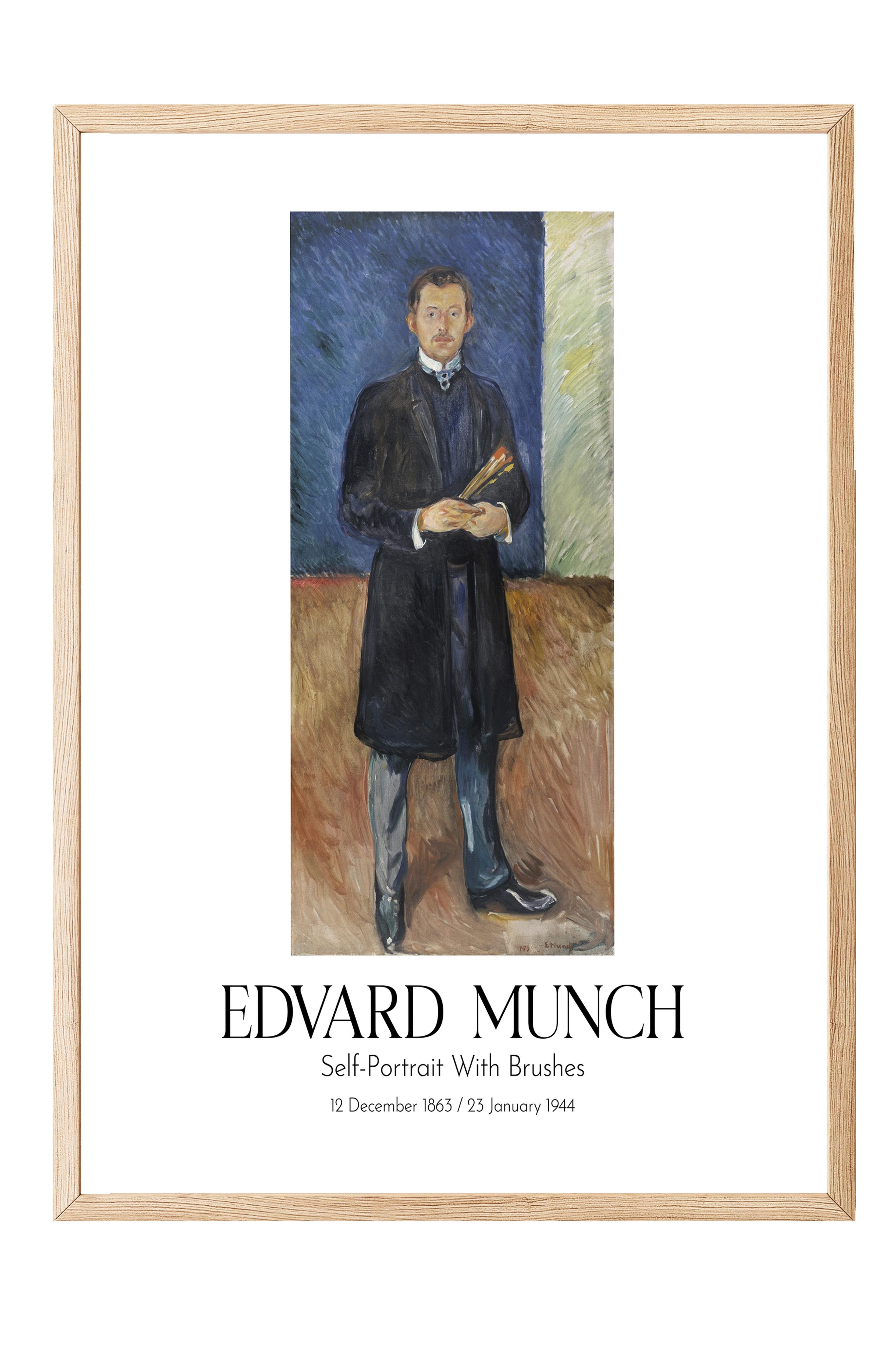 Edvard Munch - Self-Portrait With Brushes, Ahşap Çerçeveli Tablo, Sanat Serisi NO:111721