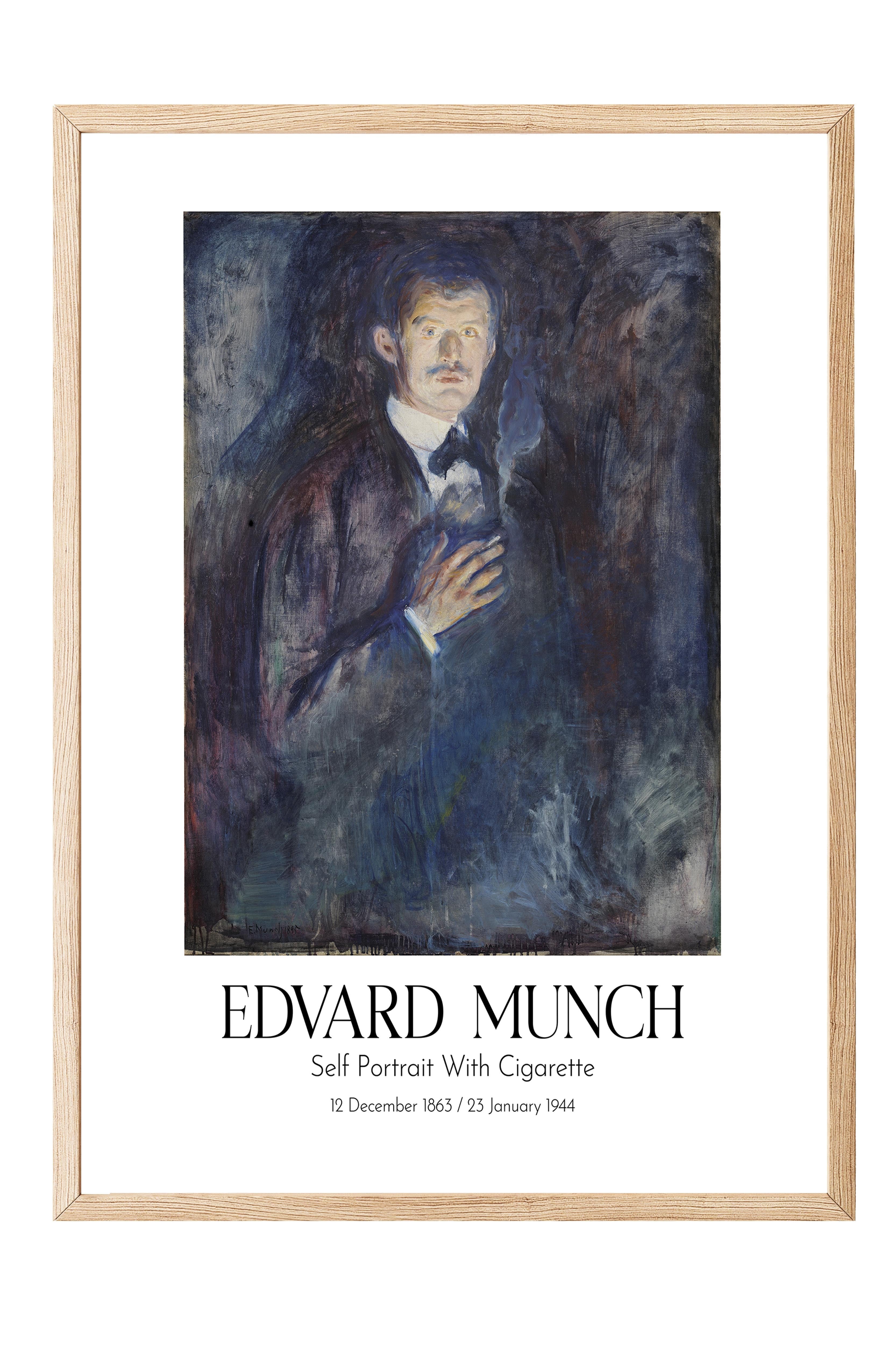 Edvard Munch - Self Portrait With Cigarette, Ahşap Çerçeveli Tablo, Sanat Serisi NO:111720
