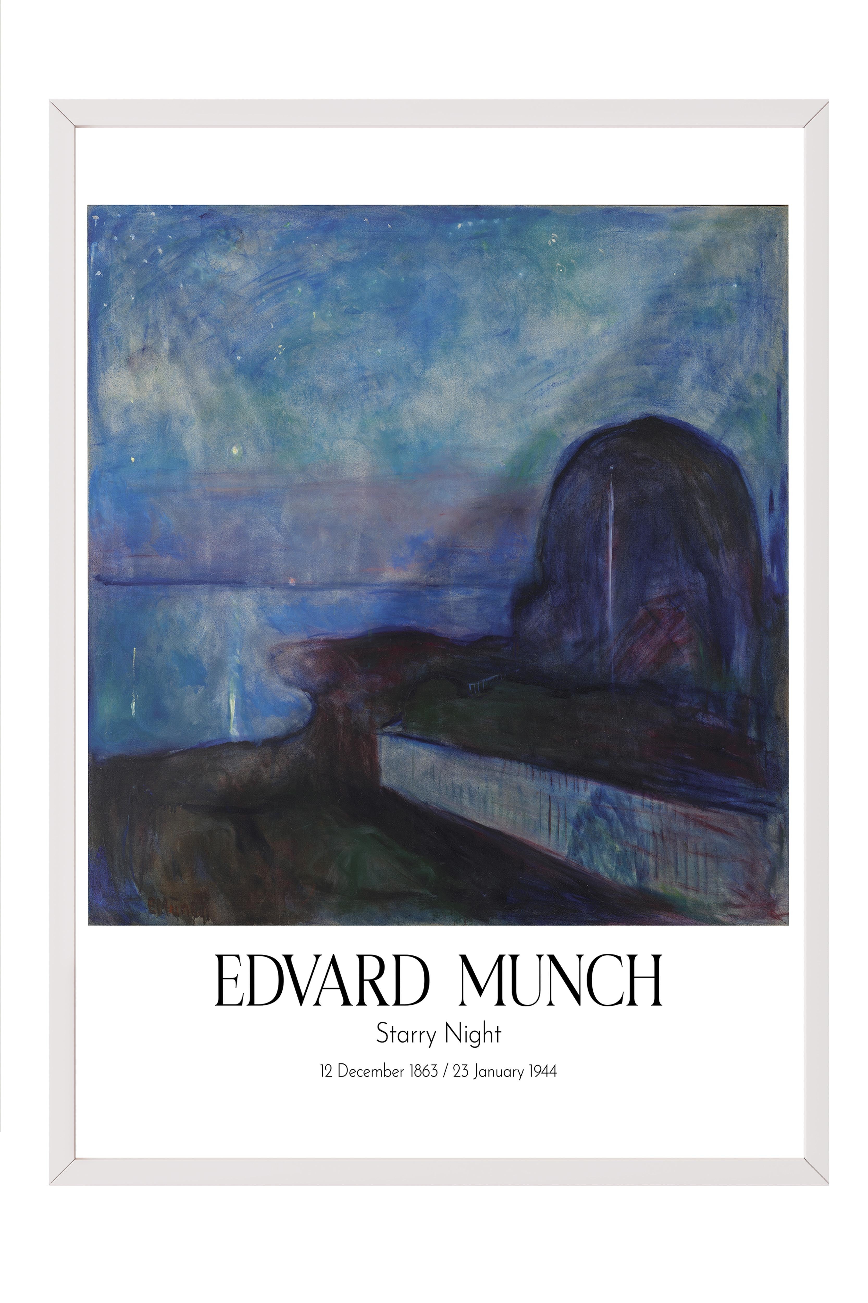 Edvard Munch - Starry Night, Beyaz Çerçeveli Tablo, Sanat Serisi NO:111722