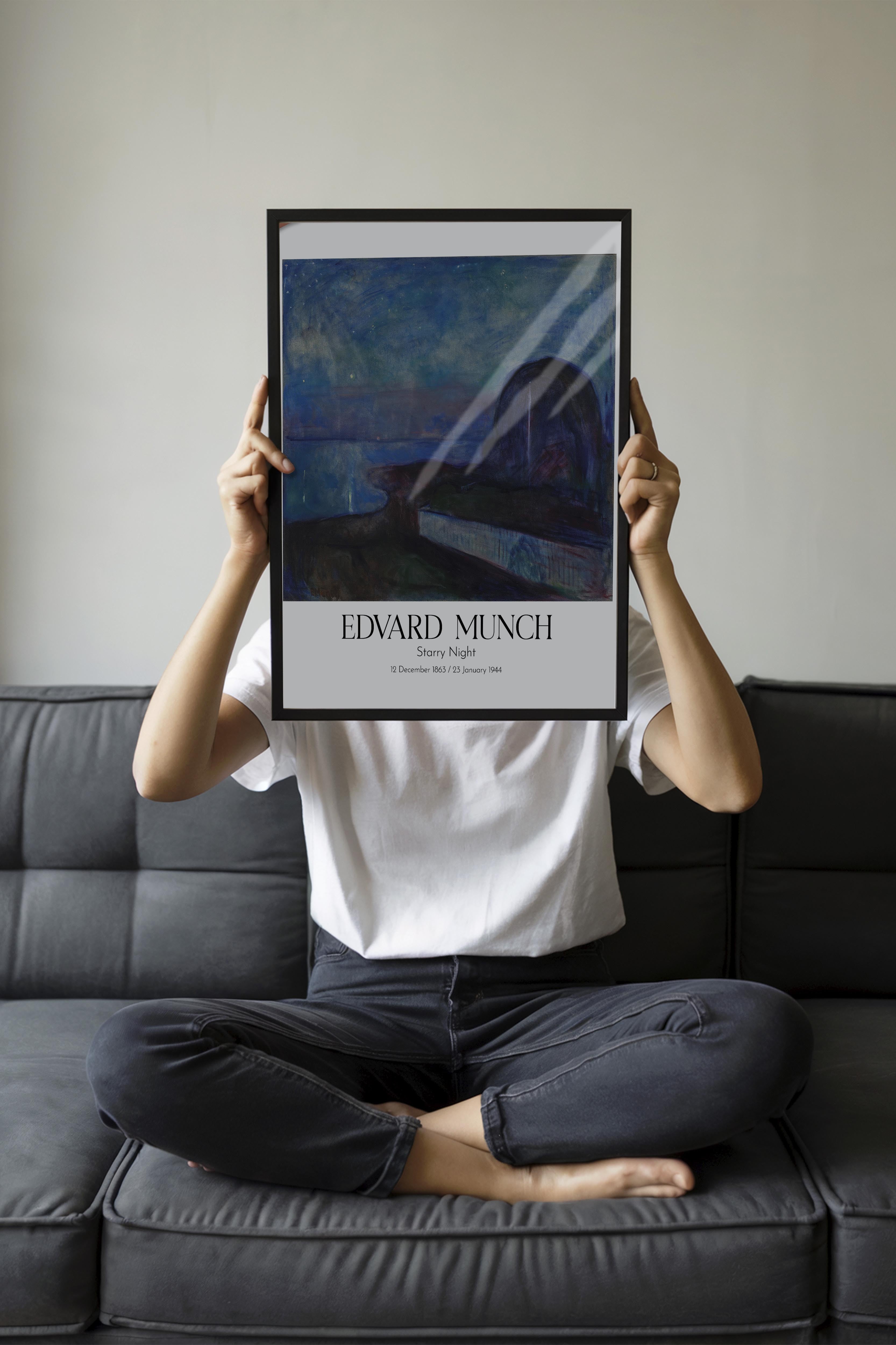 Edvard Munch - Starry Night, Siyah Çerçeveli Tablo, Sanat Serisi NO:111722