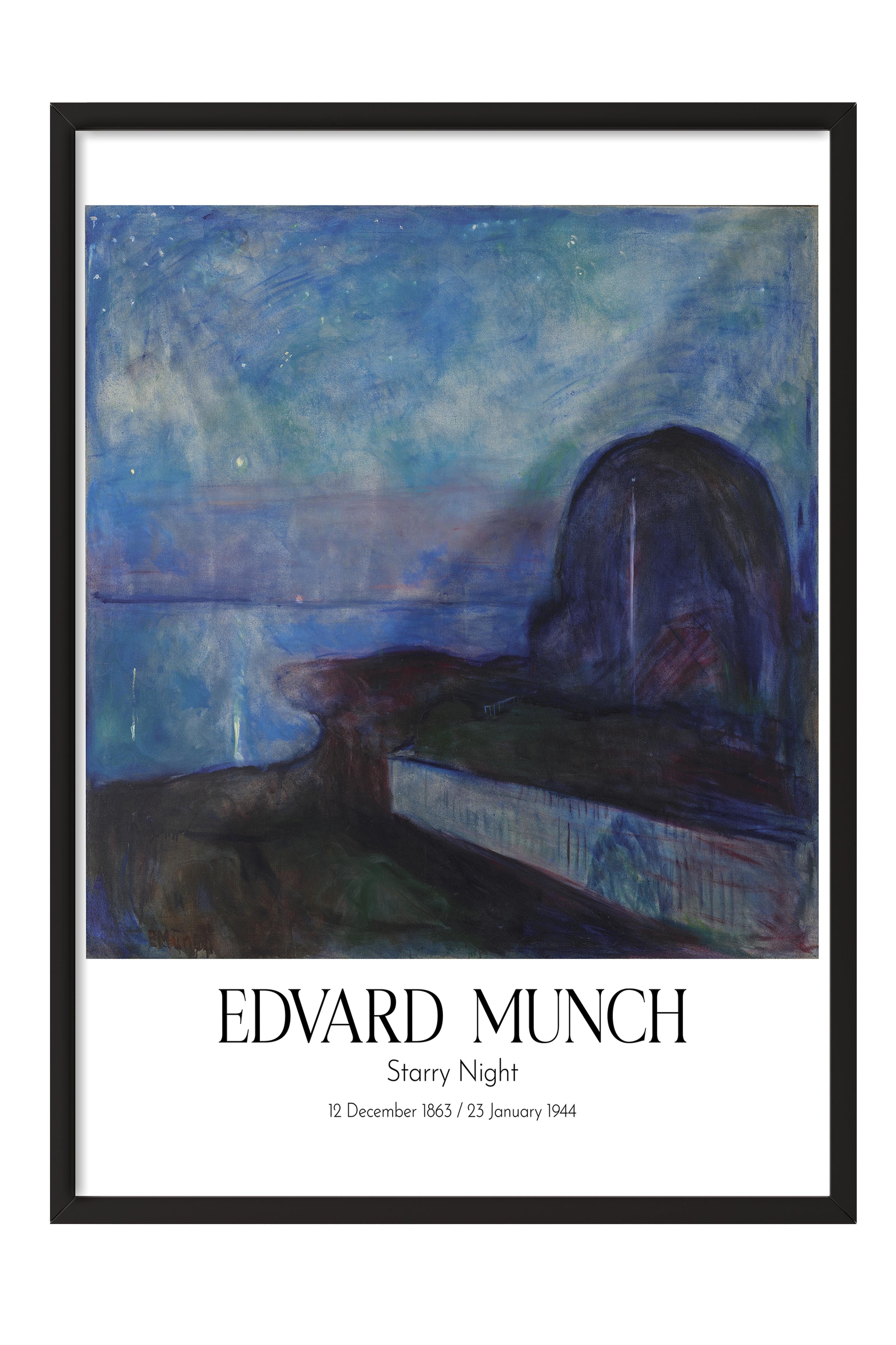 Edvard Munch - Starry Night, Siyah Çerçeveli Tablo, Sanat Serisi NO:111722