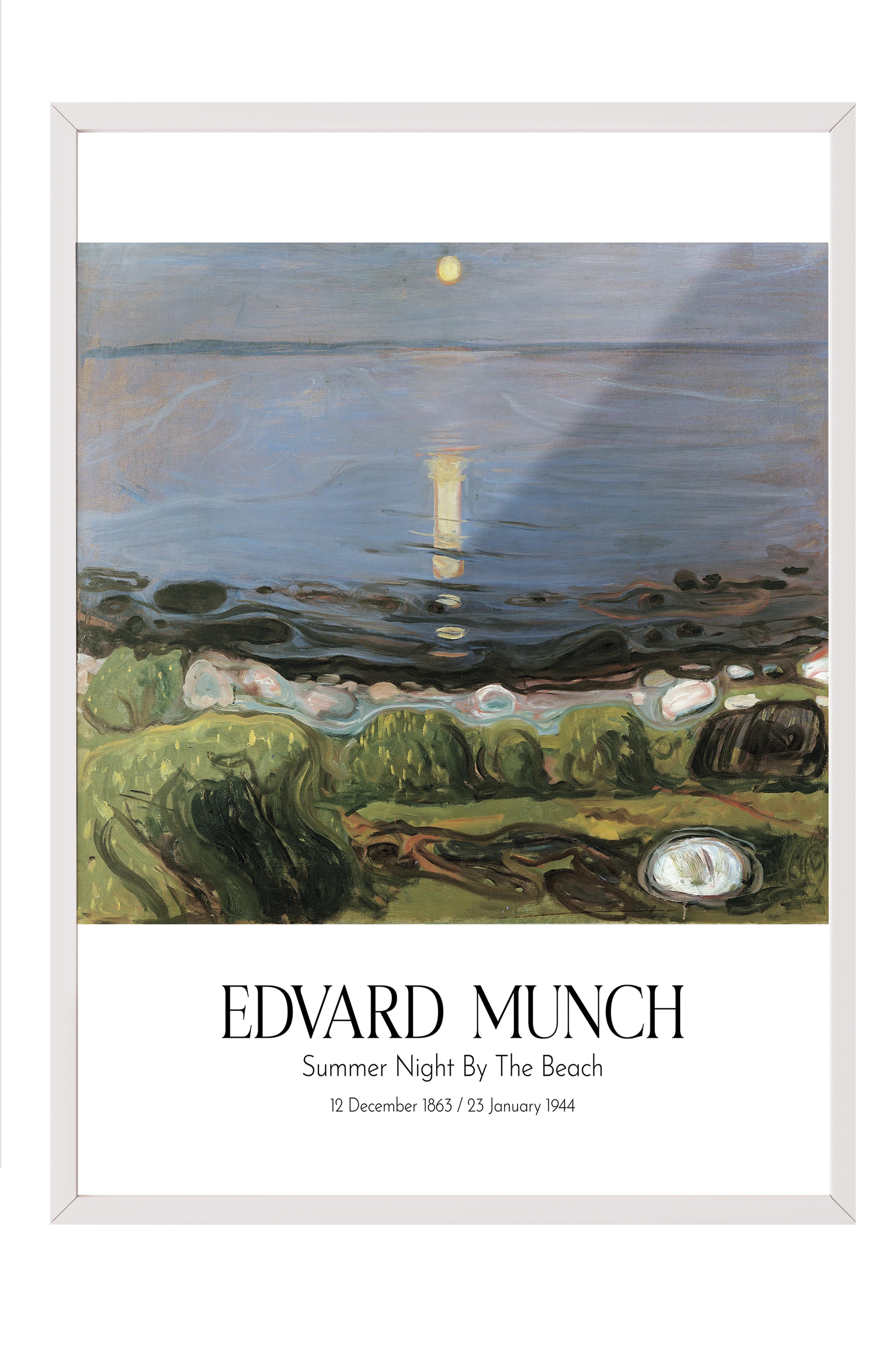 Edvard Munch - Summer Night By The Beach, Beyaz Çerçeveli Tablo, Sanat Serisi NO:111723