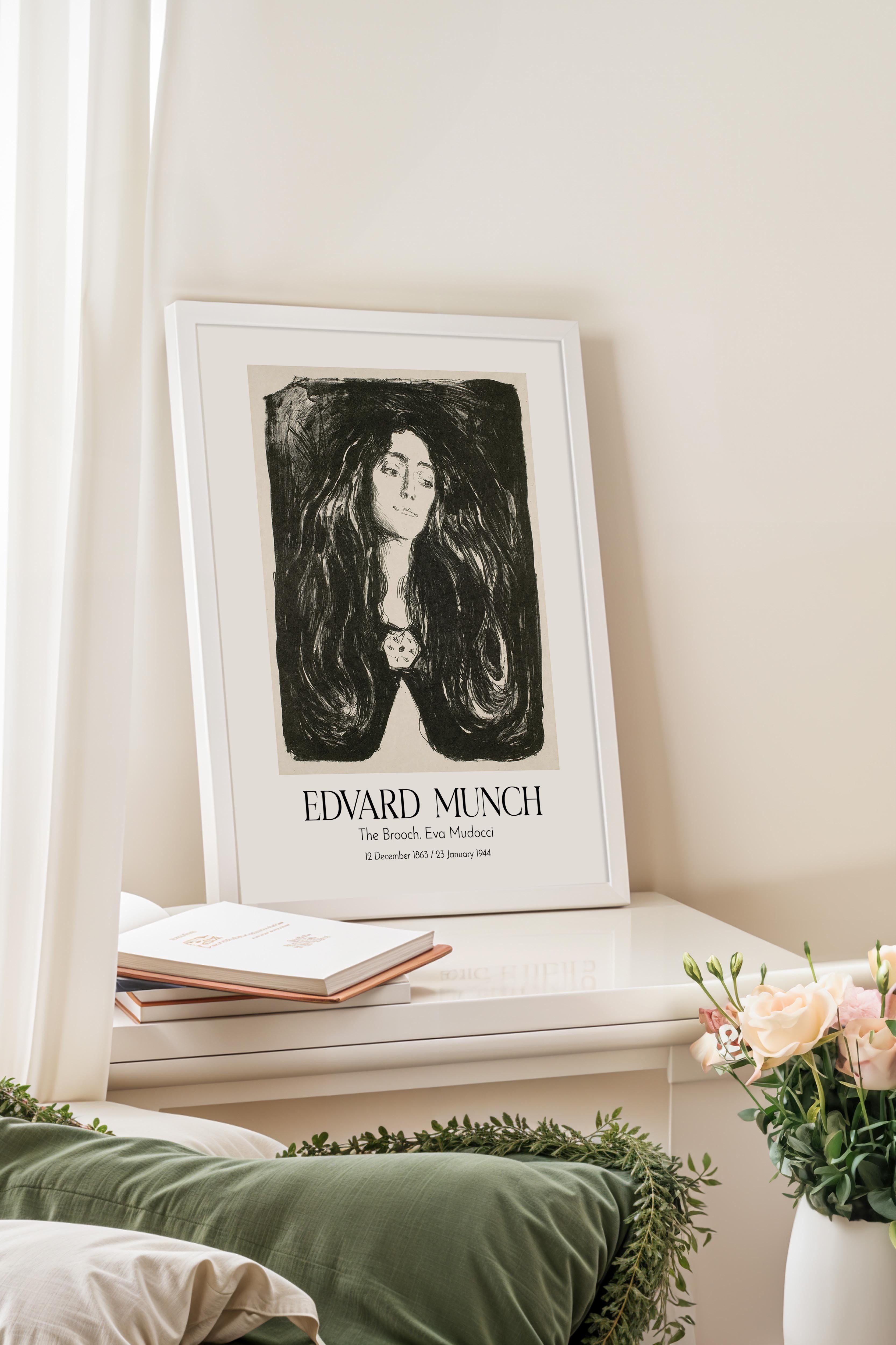 Edvard Munch - The Brooch. Eva Mudocci, Beyaz Çerçeveli Tablo, Sanat Serisi NO:111724