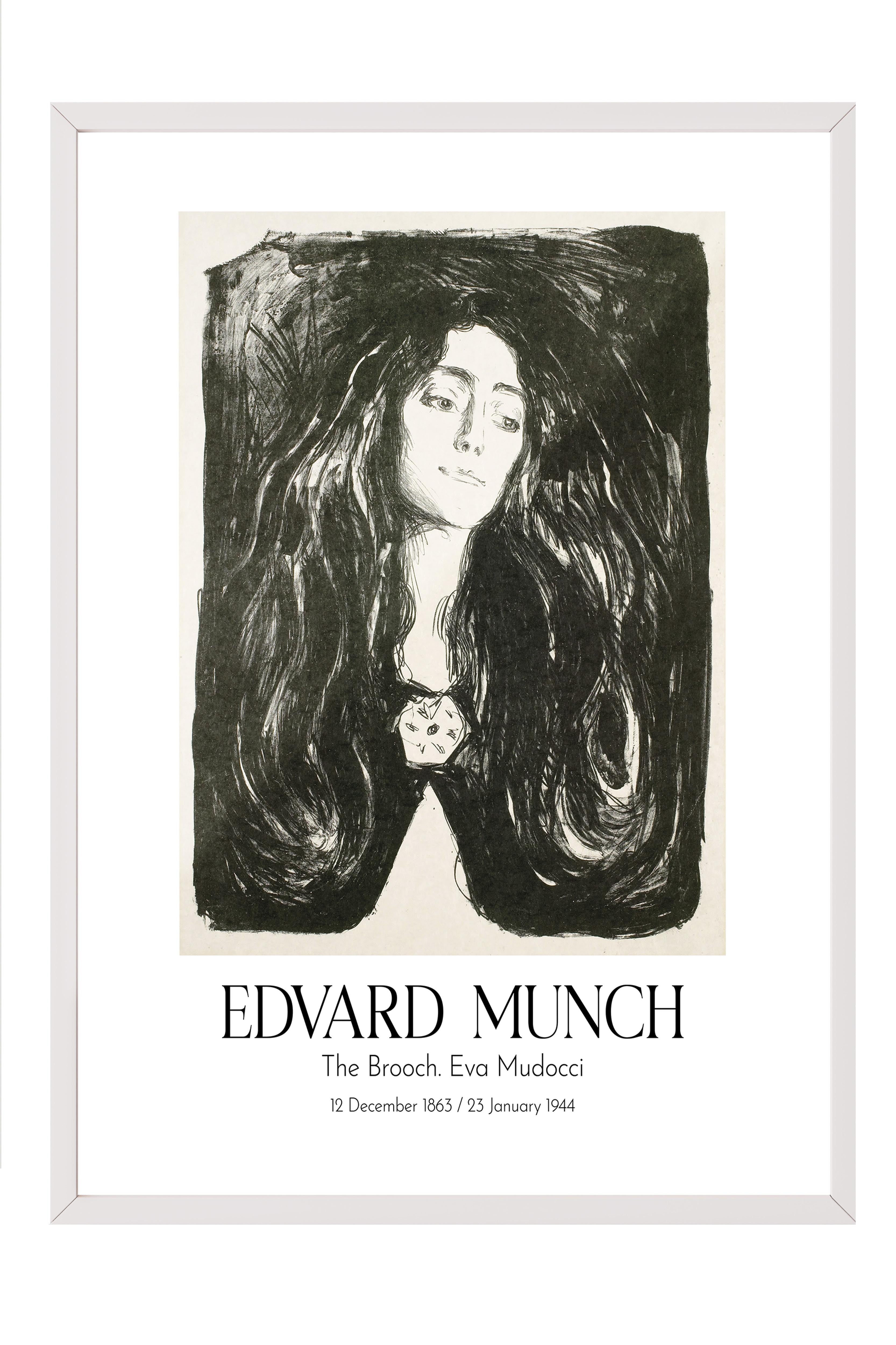 Edvard Munch - The Brooch. Eva Mudocci, Beyaz Çerçeveli Tablo, Sanat Serisi NO:111724
