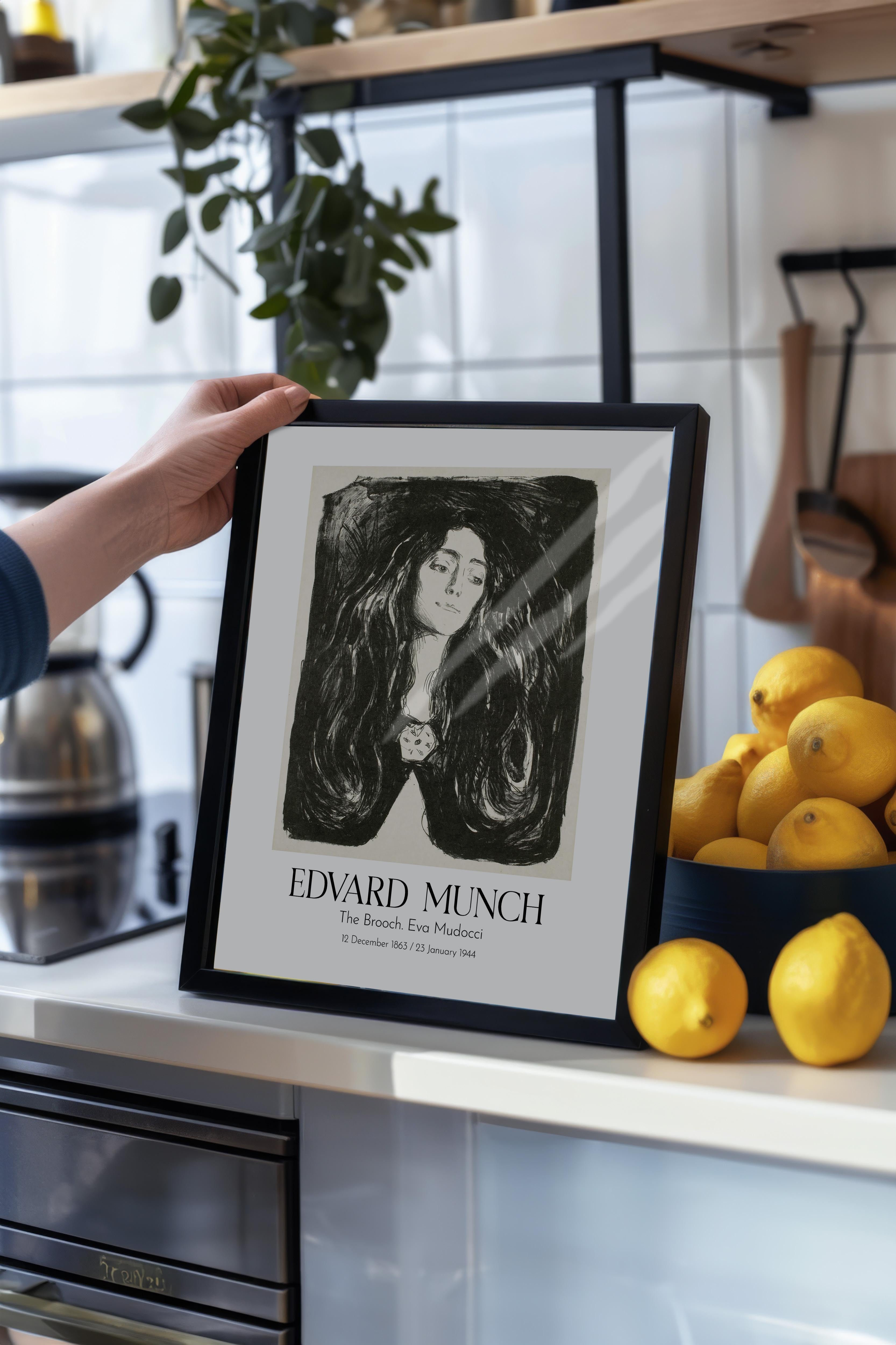 Edvard Munch - The Brooch. Eva Mudocci, Siyah Çerçeveli Tablo, Sanat Serisi NO:111724