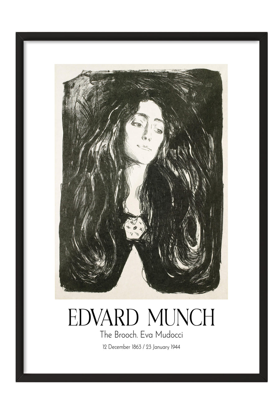 Edvard Munch - The Brooch. Eva Mudocci, Siyah Çerçeveli Tablo, Sanat Serisi NO:111724
