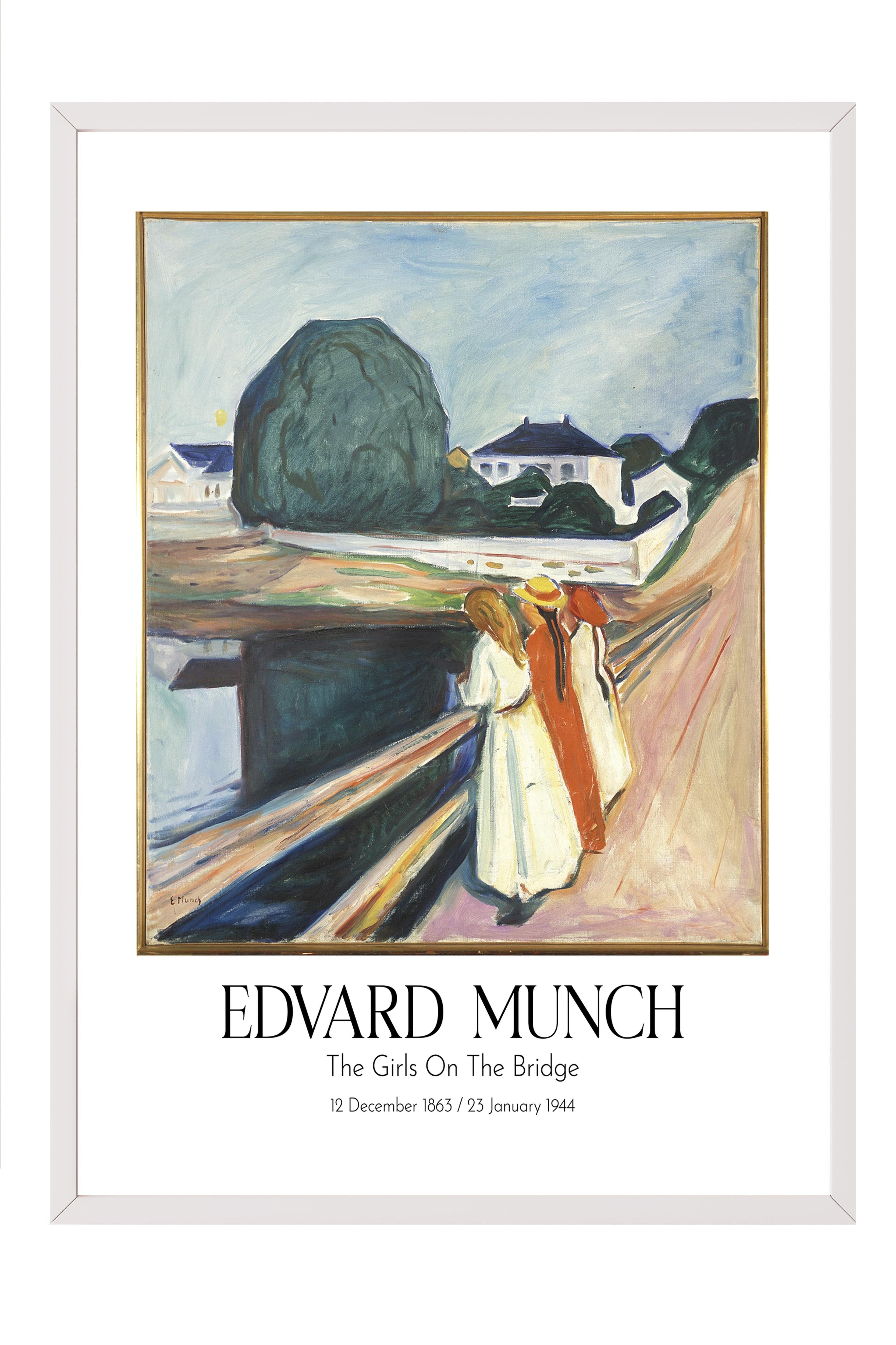 Edvard Munch - The Girls On The Bridge, Beyaz Çerçeveli Tablo, Sanat Serisi NO:111725