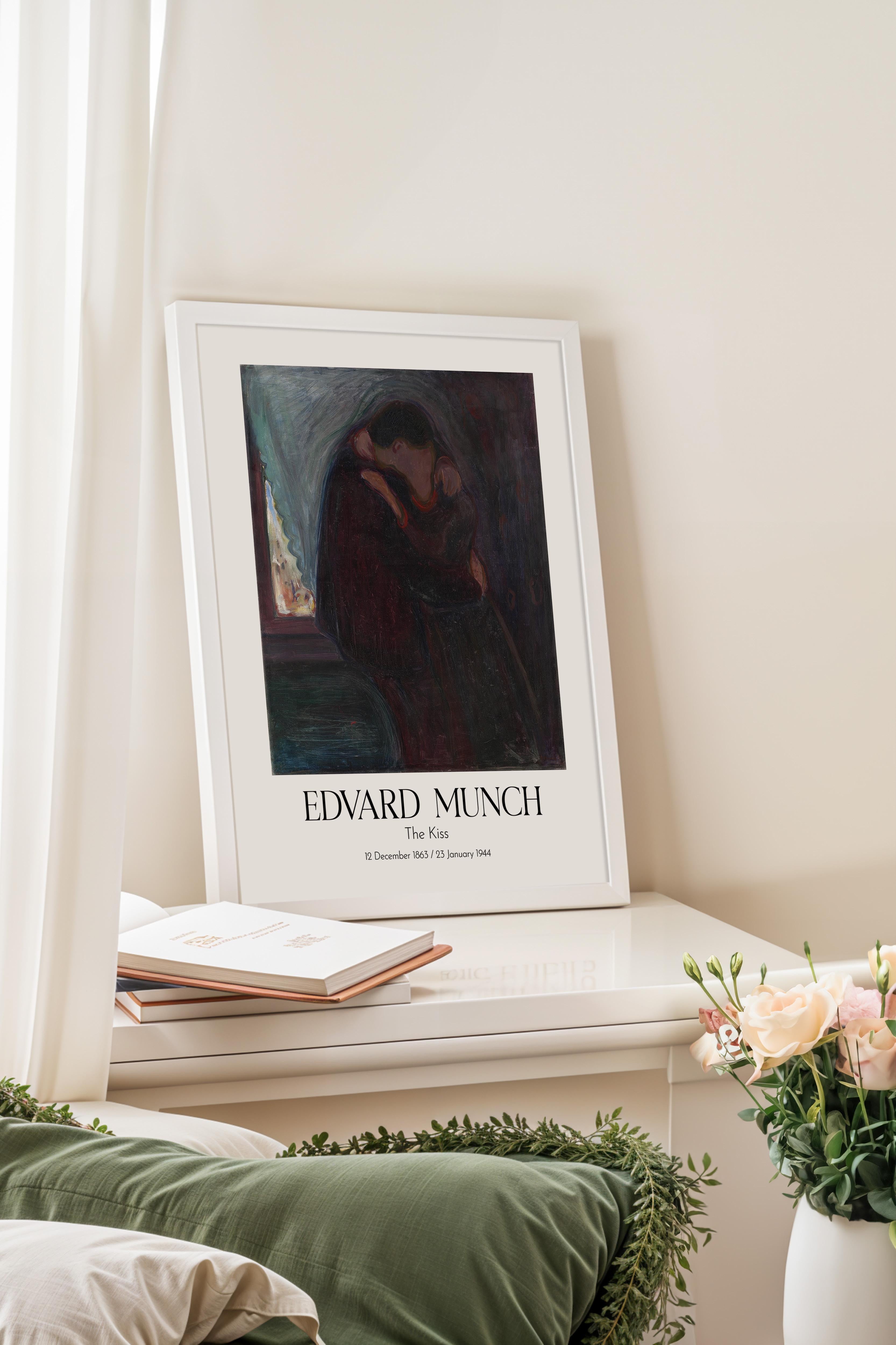 Edvard Munch - The Kiss, Beyaz Çerçeveli Tablo, Sanat Serisi NO:111727
