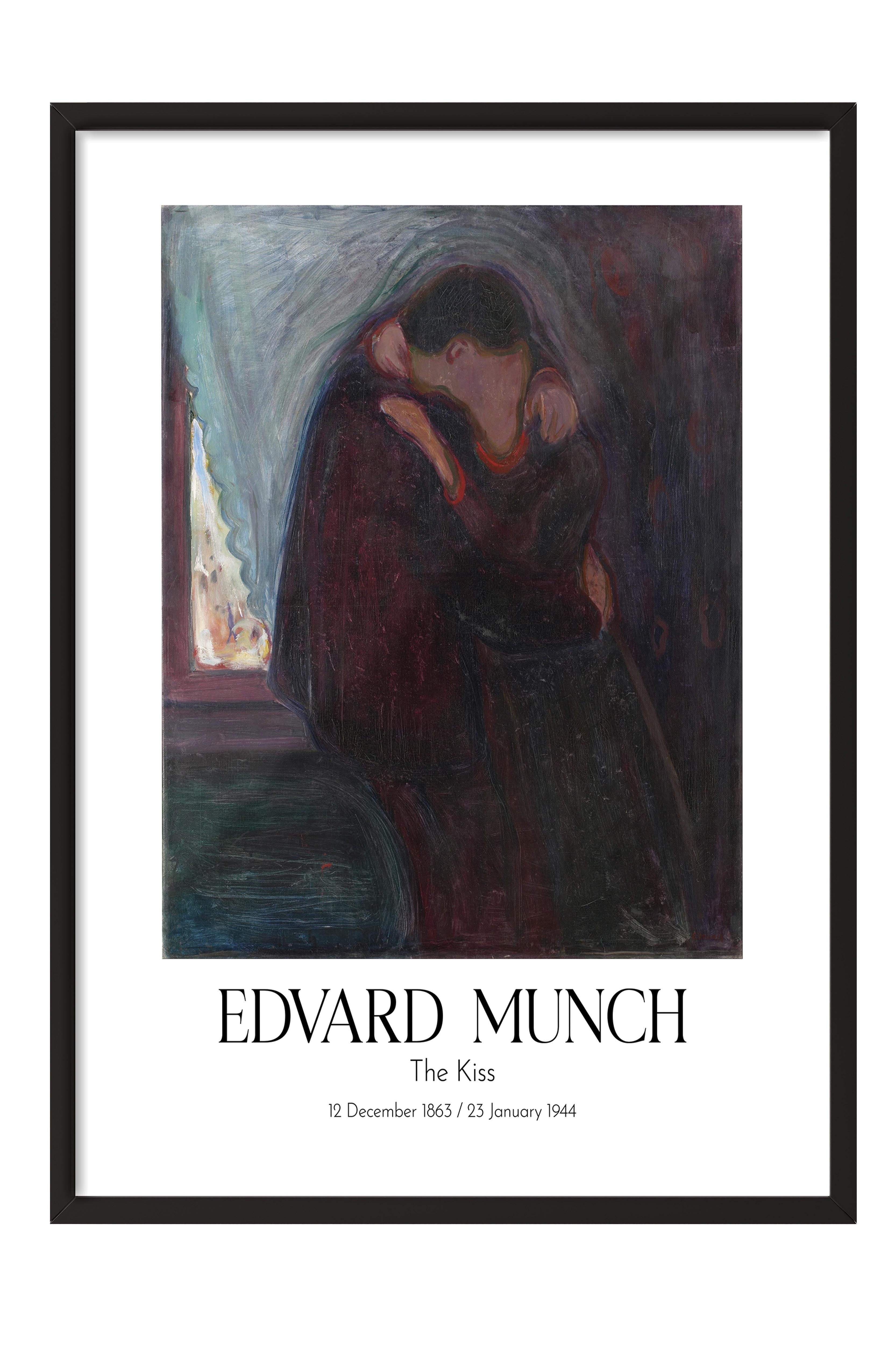 Edvard Munch - The Kiss, Siyah Çerçeveli Tablo, Sanat Serisi NO:111727