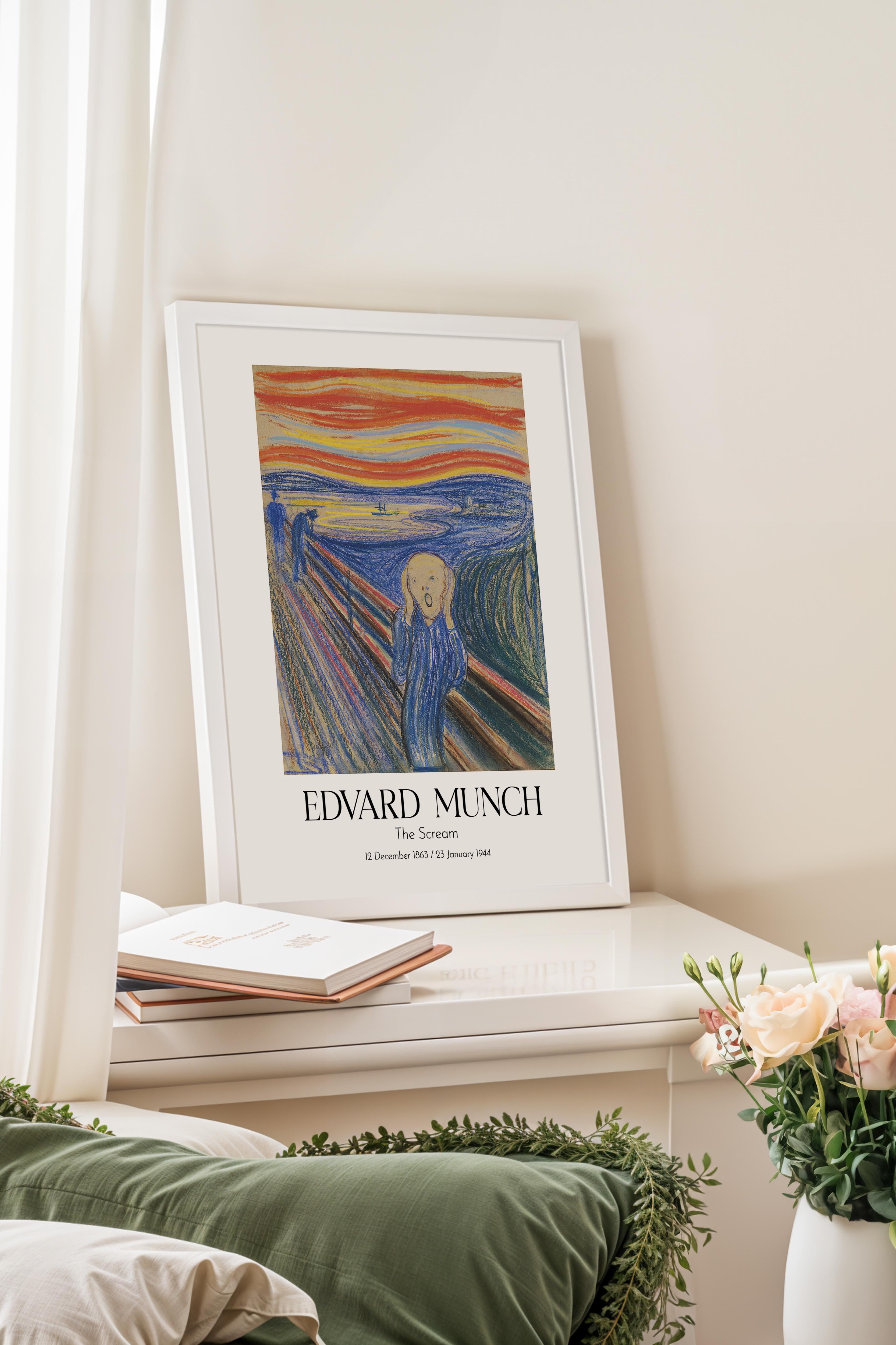 Edvard Munch - The Scream, Beyaz Çerçeveli Tablo, Sanat Serisi NO:111728
