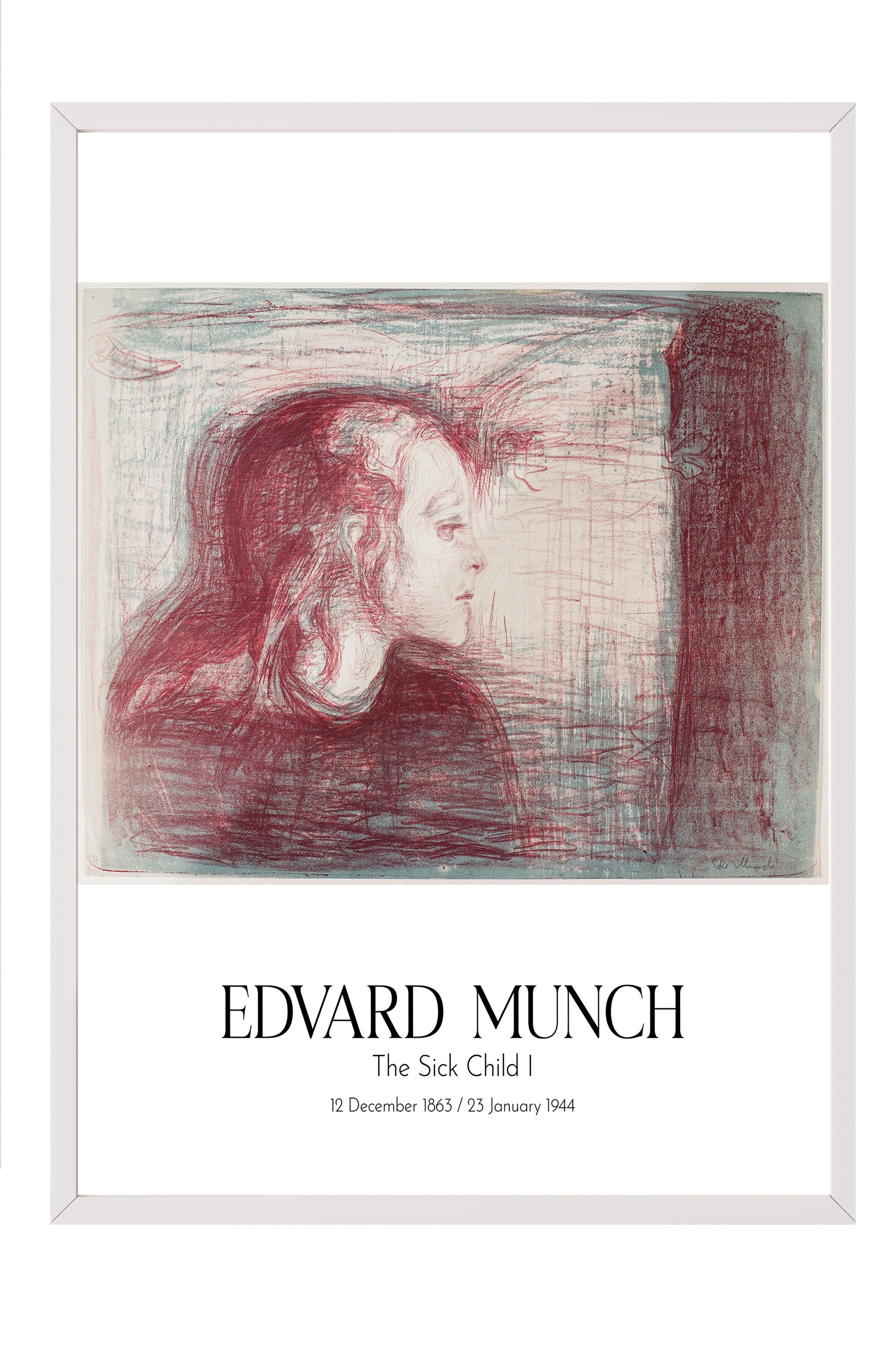 Edvard Munch - The Sick Child I, Beyaz Çerçeveli Tablo, Sanat Serisi NO:111729